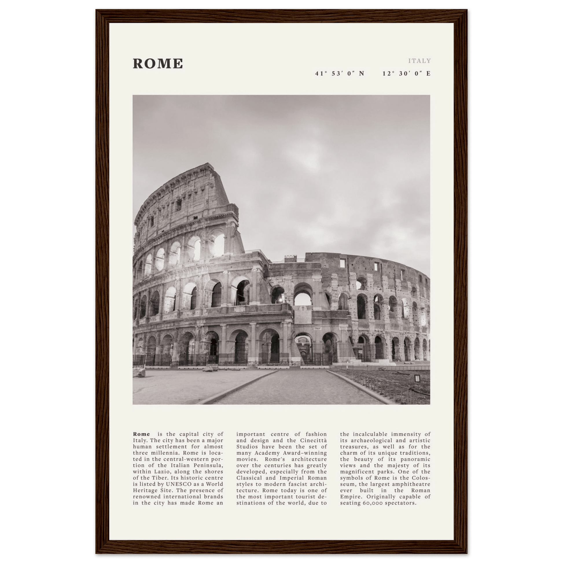 Rome Poster | Black & White Colosseum Wall Art | Italy Travel Print | Roman Decor - Evergreen Posters