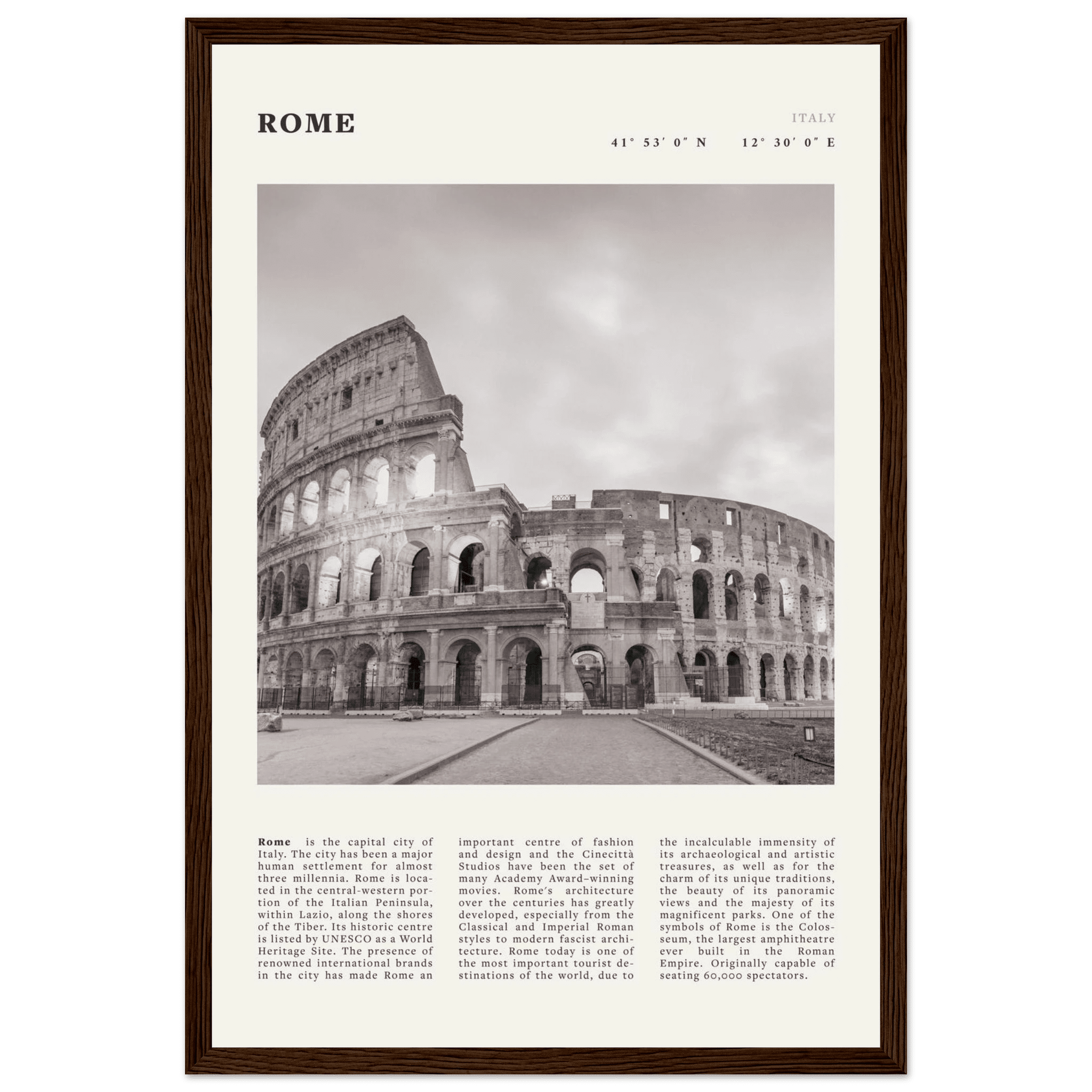 Rome Poster | Black & White Colosseum Wall Art | Italy Travel Print | Roman Decor - Evergreen Posters
