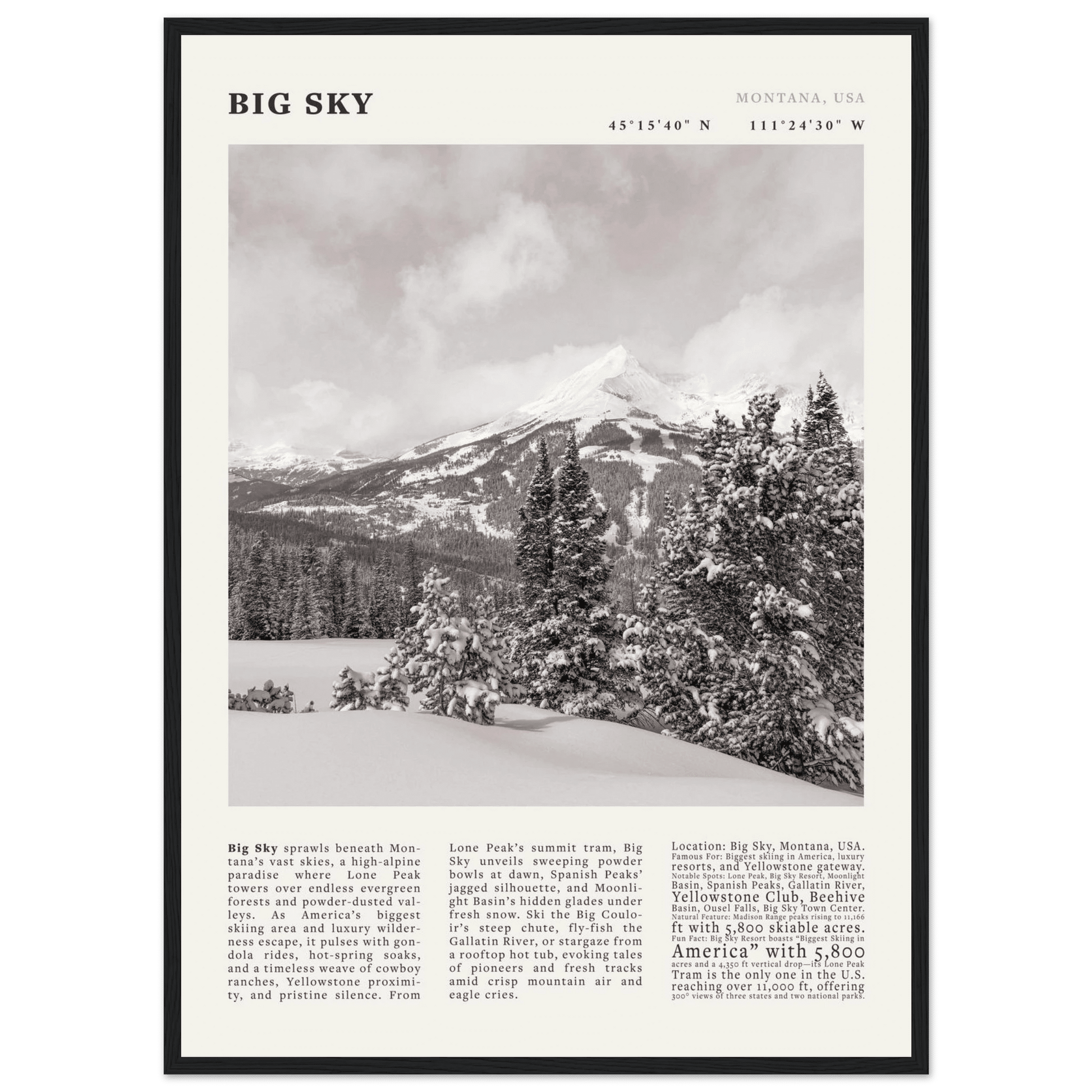 Big Sky Montana Poster Black and White – Vintage Lone Peak Ski Resort Print (Digital & Printed Options) - Evergreen Posters