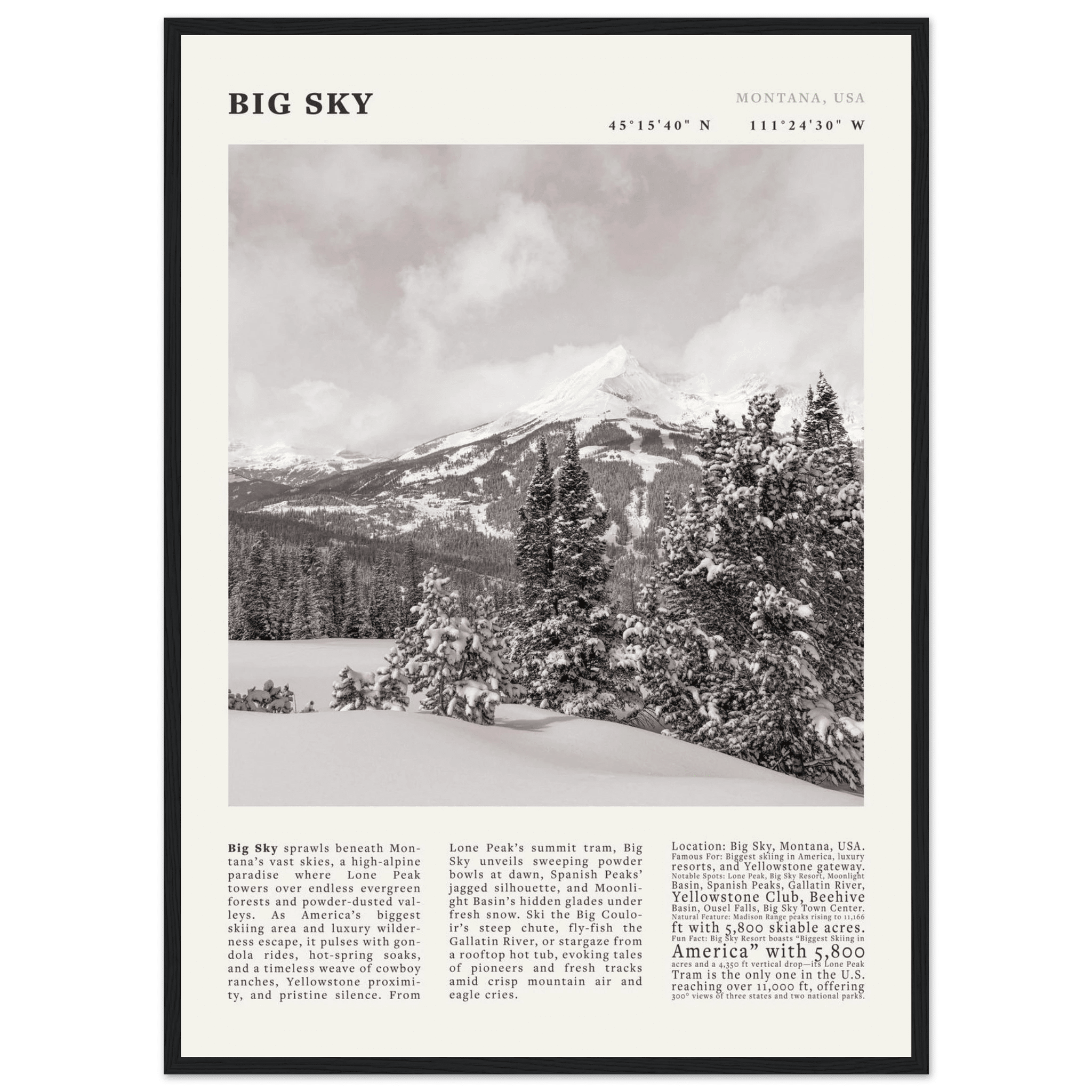 Big Sky Montana Poster Black and White – Vintage Lone Peak Ski Resort Print (Digital & Printed Options) - Evergreen Posters
