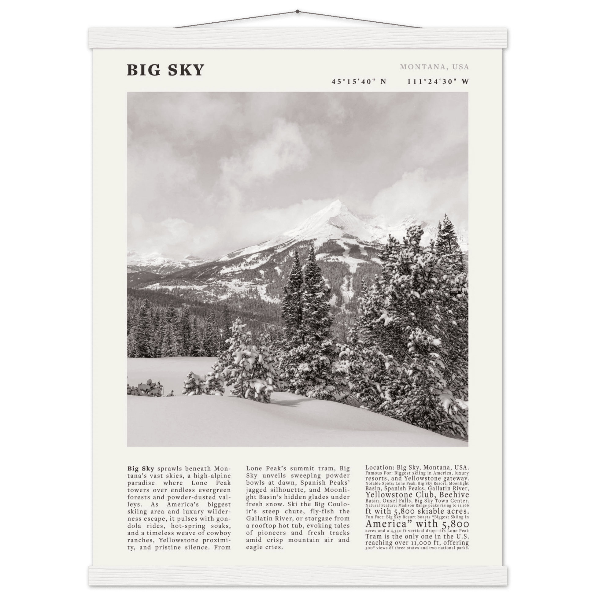 Big Sky Montana Poster Black and White – Vintage Lone Peak Ski Resort Print (Digital & Printed Options) - Evergreen Posters