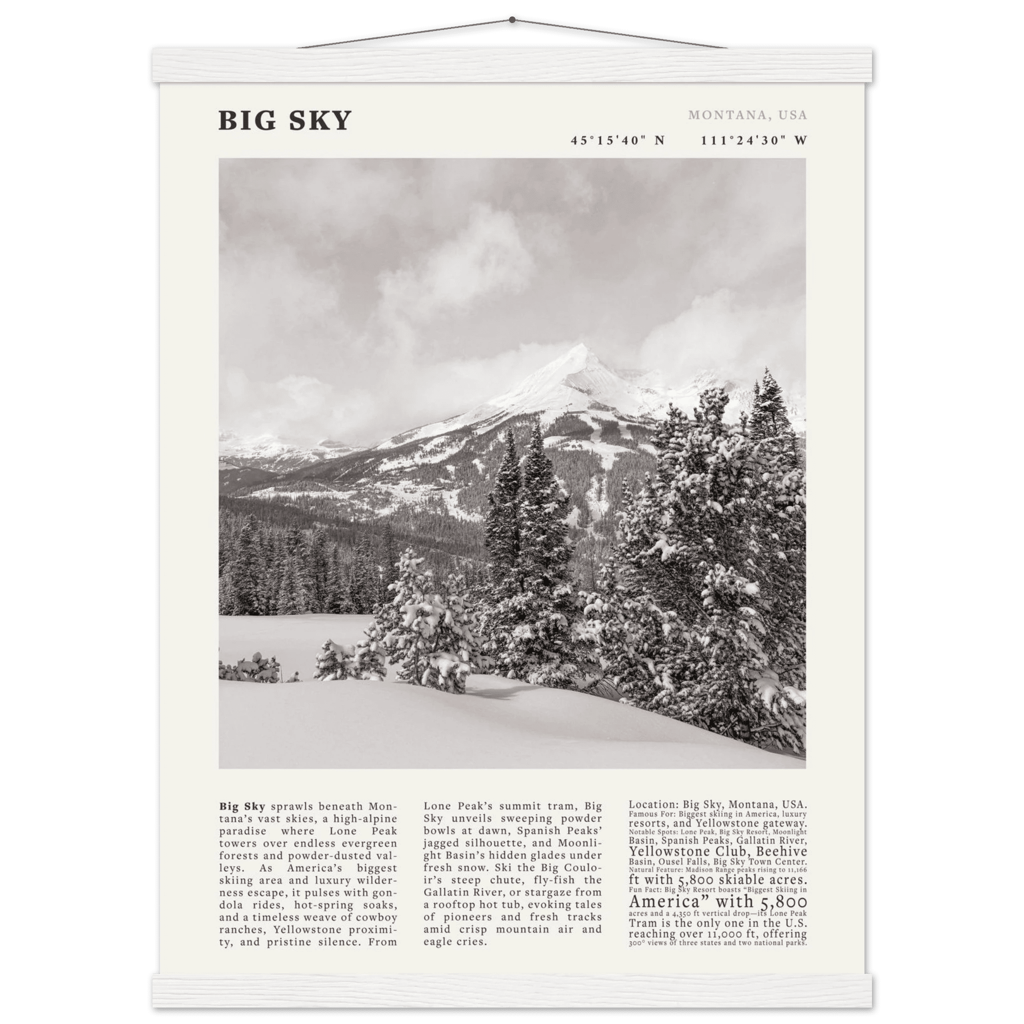 Big Sky Montana Poster Black and White – Vintage Lone Peak Ski Resort Print (Digital & Printed Options) - Evergreen Posters