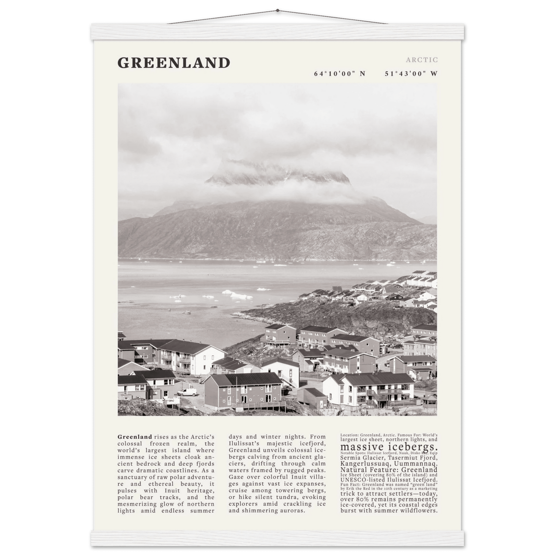 Greenland Poster Black and White – Vintage Arctic Fjord Landscape Print (Digital & Printed Options) - Evergreen Posters