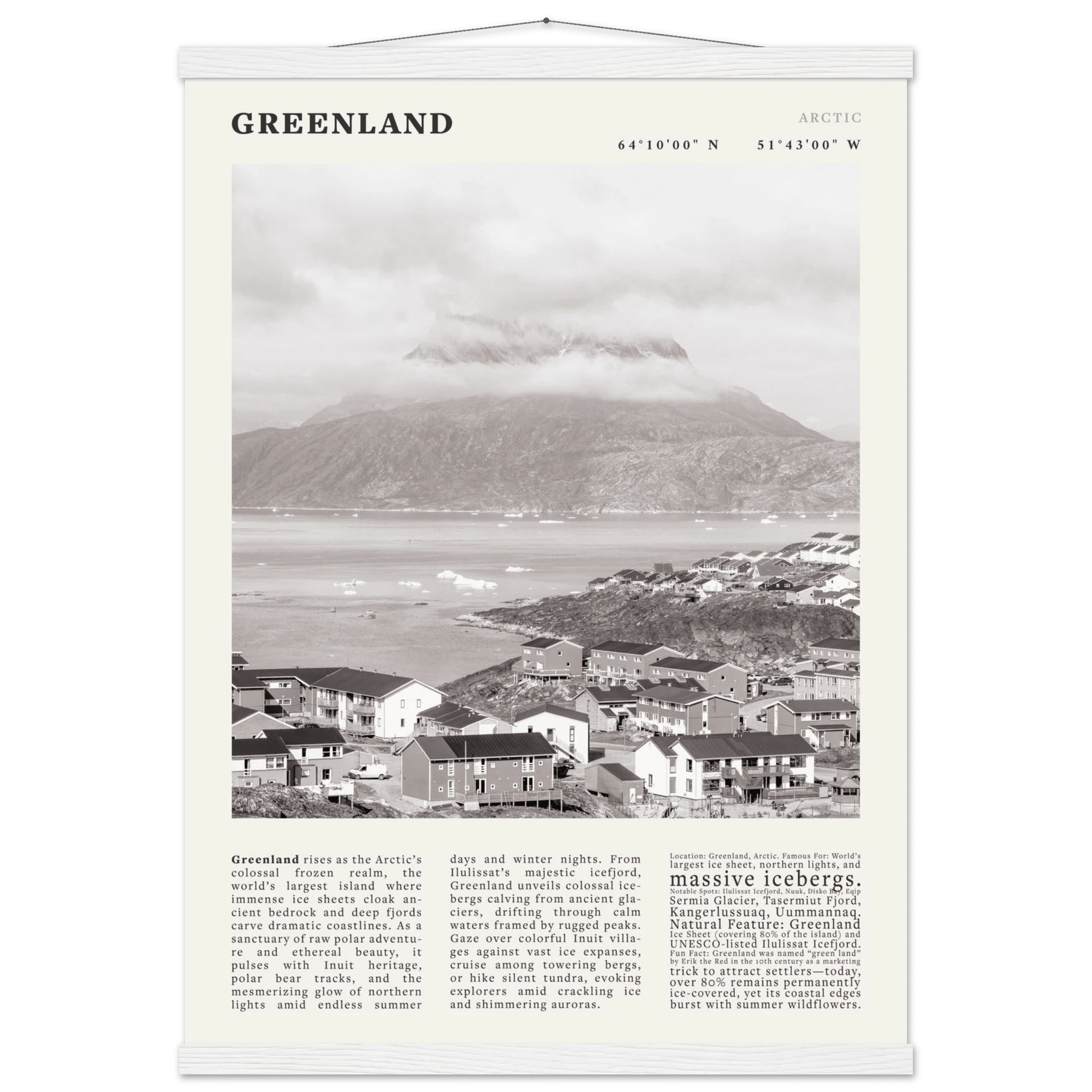 Greenland Poster Black and White – Vintage Arctic Fjord Landscape Print (Digital & Printed Options) - Evergreen Posters