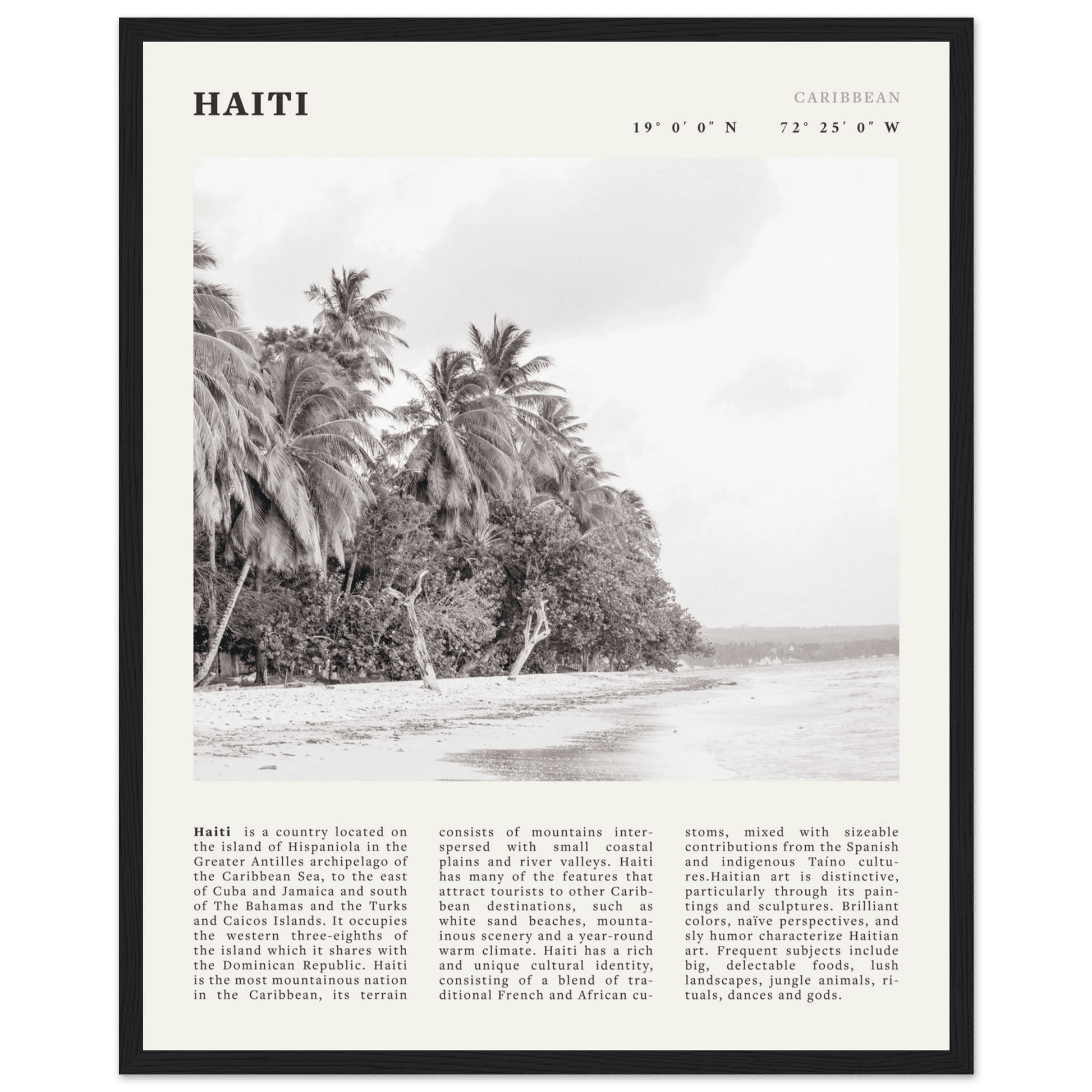 Haiti Poster | Black & White Caribbean Beach Wall Art | Tropical Travel Print - Evergreen Posters