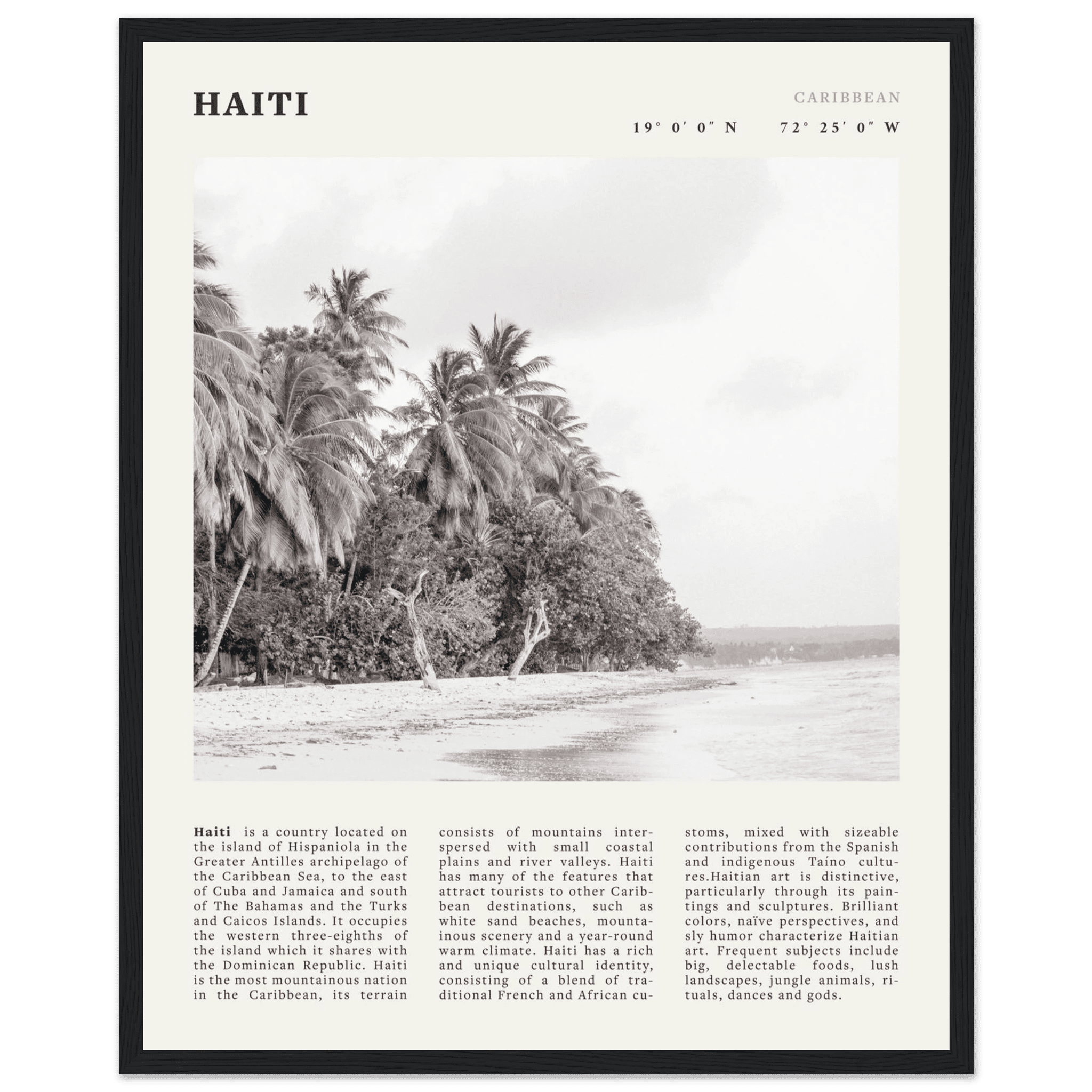 Haiti Poster | Black & White Caribbean Beach Wall Art | Tropical Travel Print - Evergreen Posters