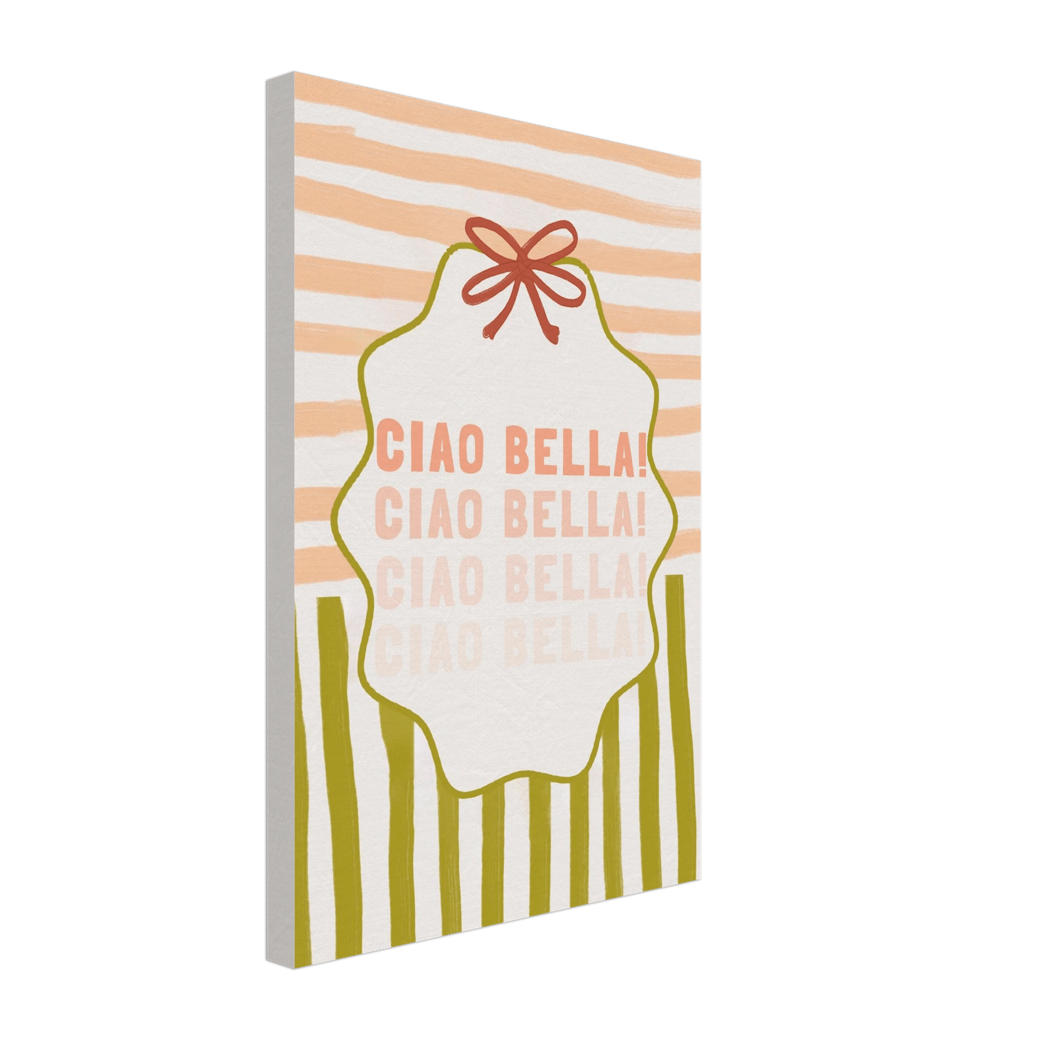 Ciao Bella Poster | Italian Typography Wall Art | Retro Stripe Bow Print | Cute Room Decor - Evergreen Posters