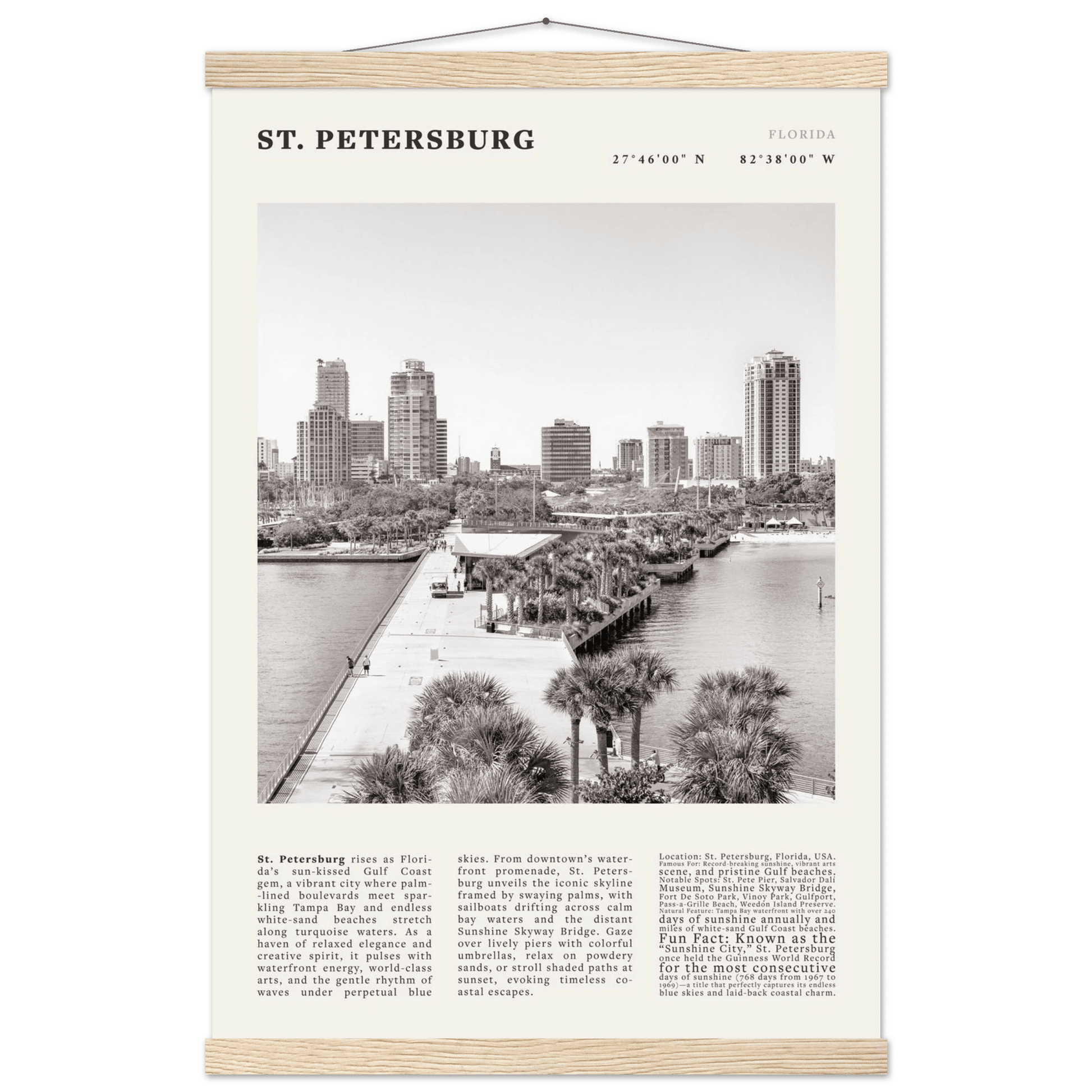 St. Petersburg Florida Poster Black and White – Vintage St Pete Skyline Print (Digital & Printed Options) - Evergreen Posters
