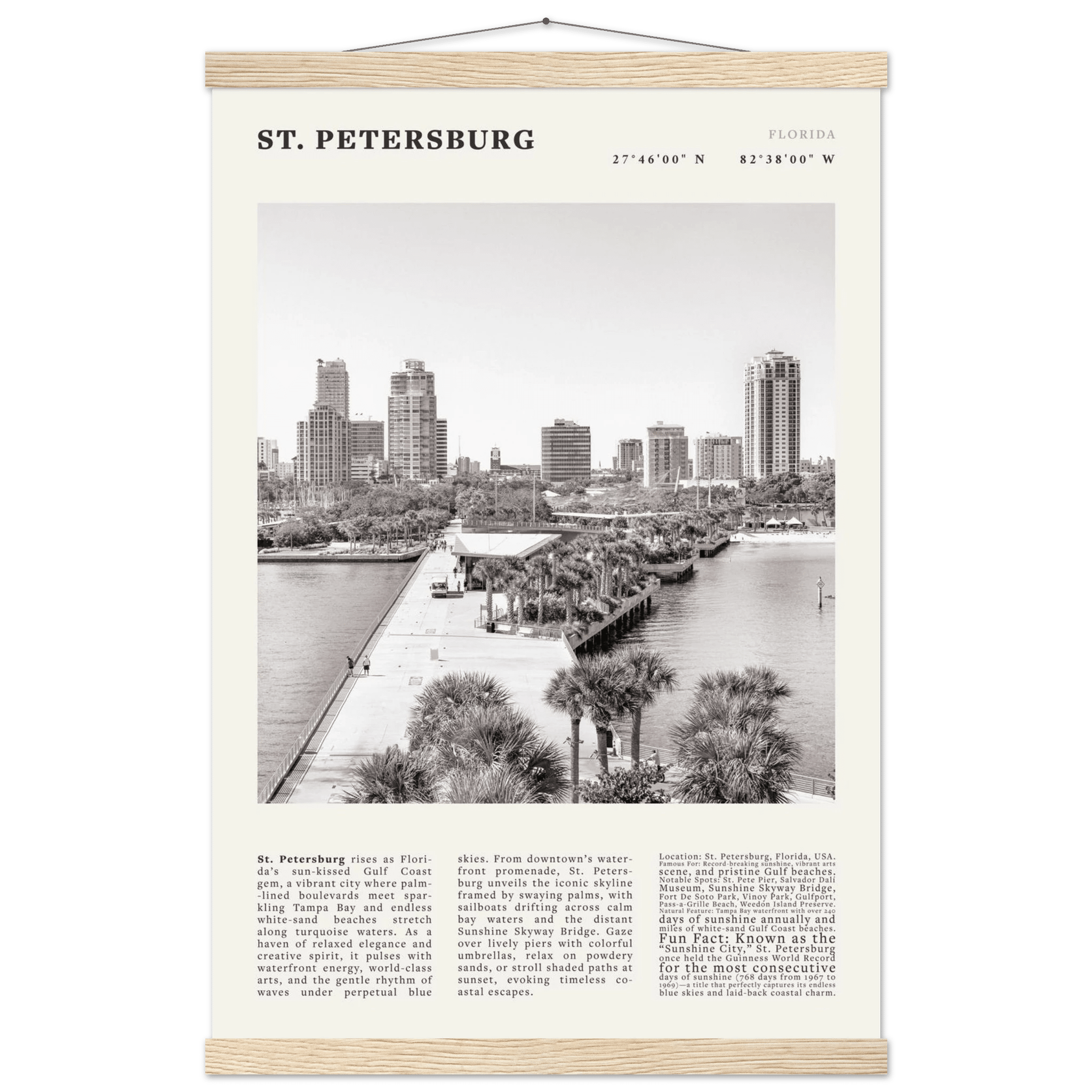 St. Petersburg Florida Poster Black and White – Vintage St Pete Skyline Print (Digital & Printed Options) - Evergreen Posters