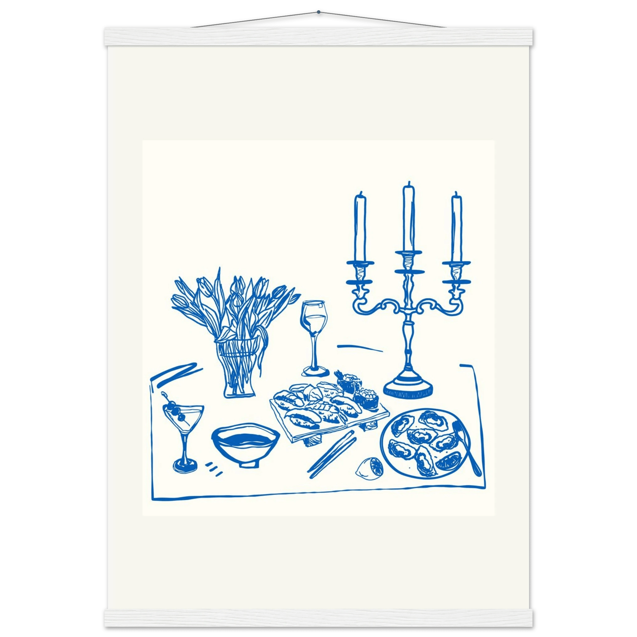 Fine Dining Table Print | Blue Line Art Kitchen Wall Art | Elegant Dining Room Poster - Evergreen Posters