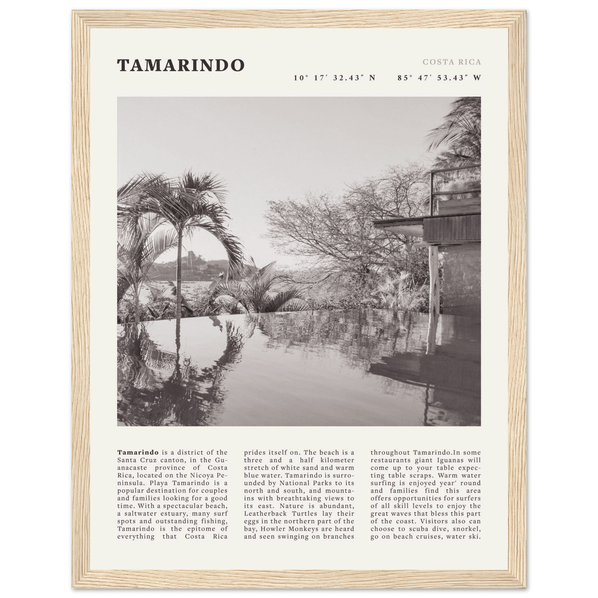 Tamarindo Poster | Black & White Costa Rica Beach Wall Art | Surf Travel Print - Evergreen Posters