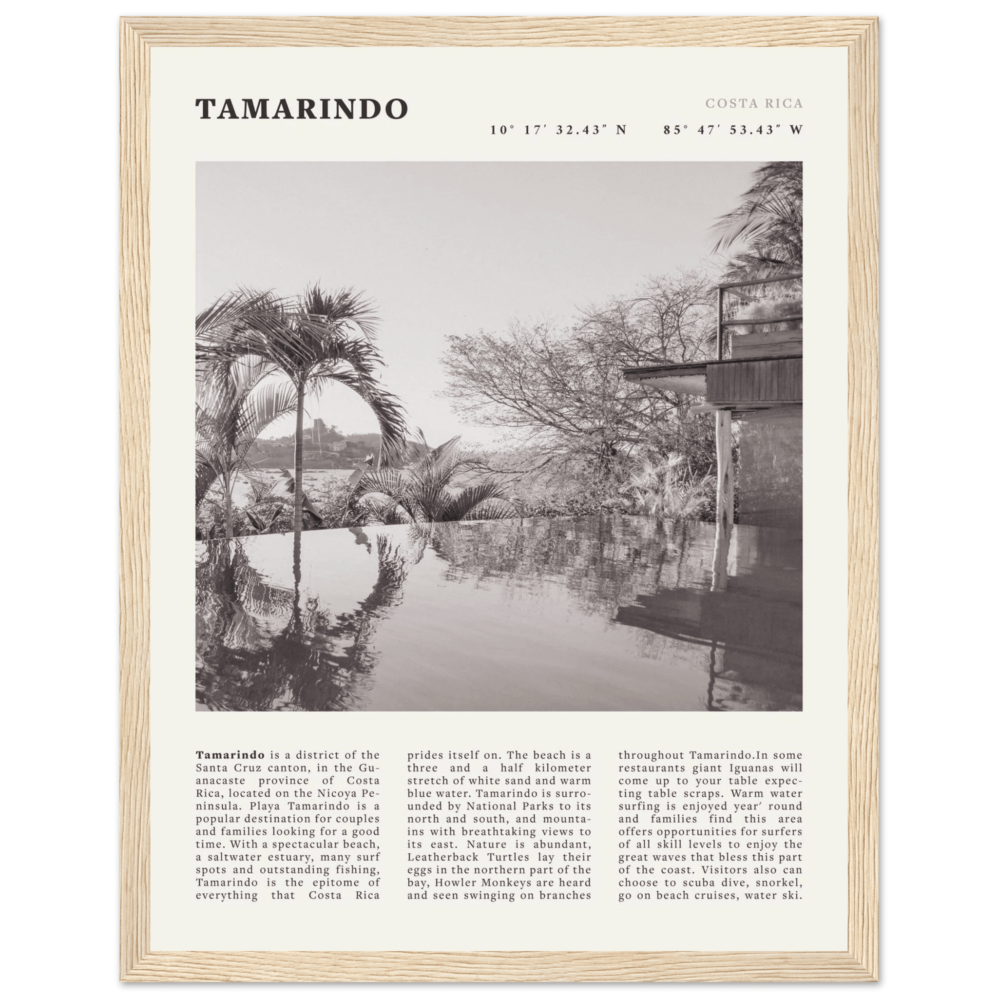 Tamarindo Poster | Black & White Costa Rica Beach Wall Art | Surf Travel Print - Evergreen Posters