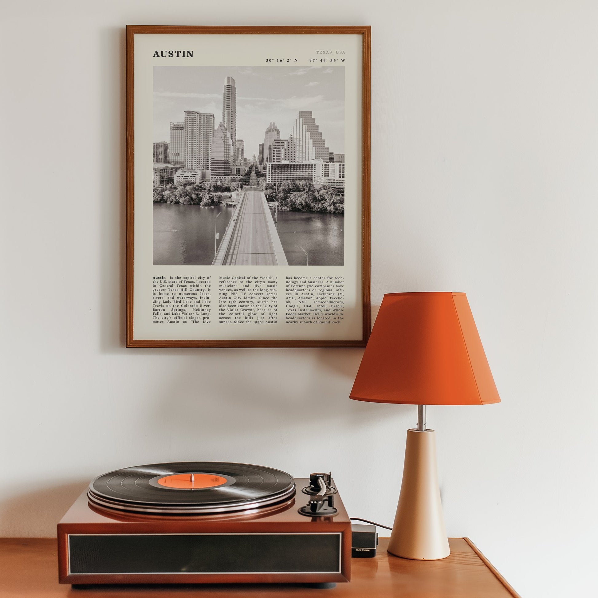 Austin Poster | Black & White Texas Skyline Wall Art | City Travel Print Decor - Evergreen Posters