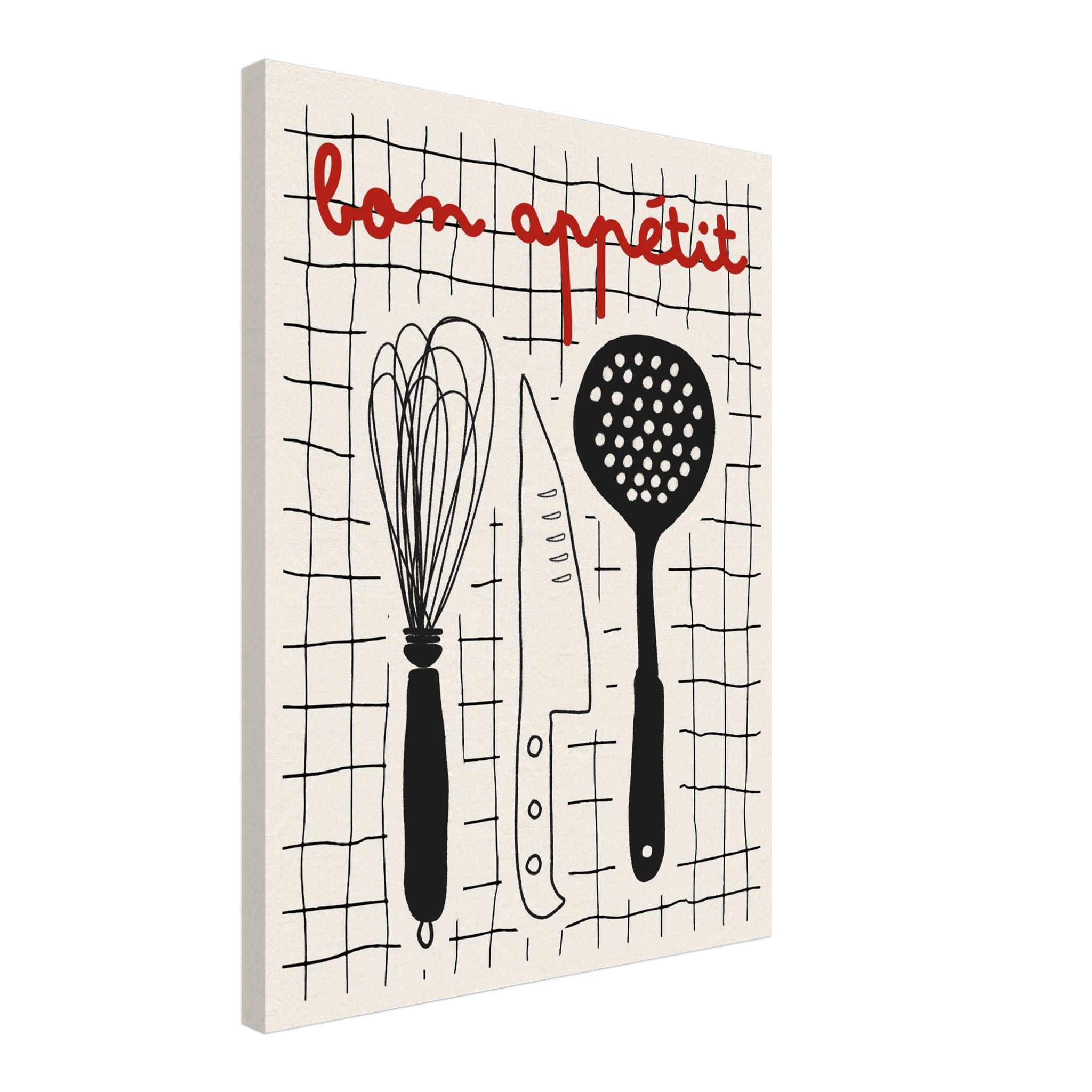 Bon Appétit French Kitchen Print | Bold Black Red Wall Art Poster - Evergreen Posters