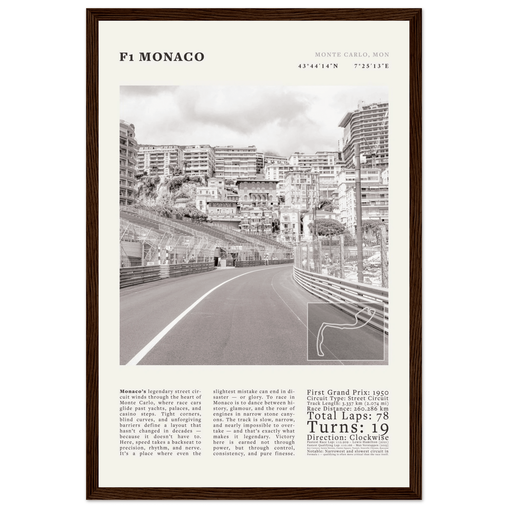F1 Monaco Poster Black and White – Vintage Monte Carlo Street Circuit Print (Digital & Printed Options) - Evergreen Posters