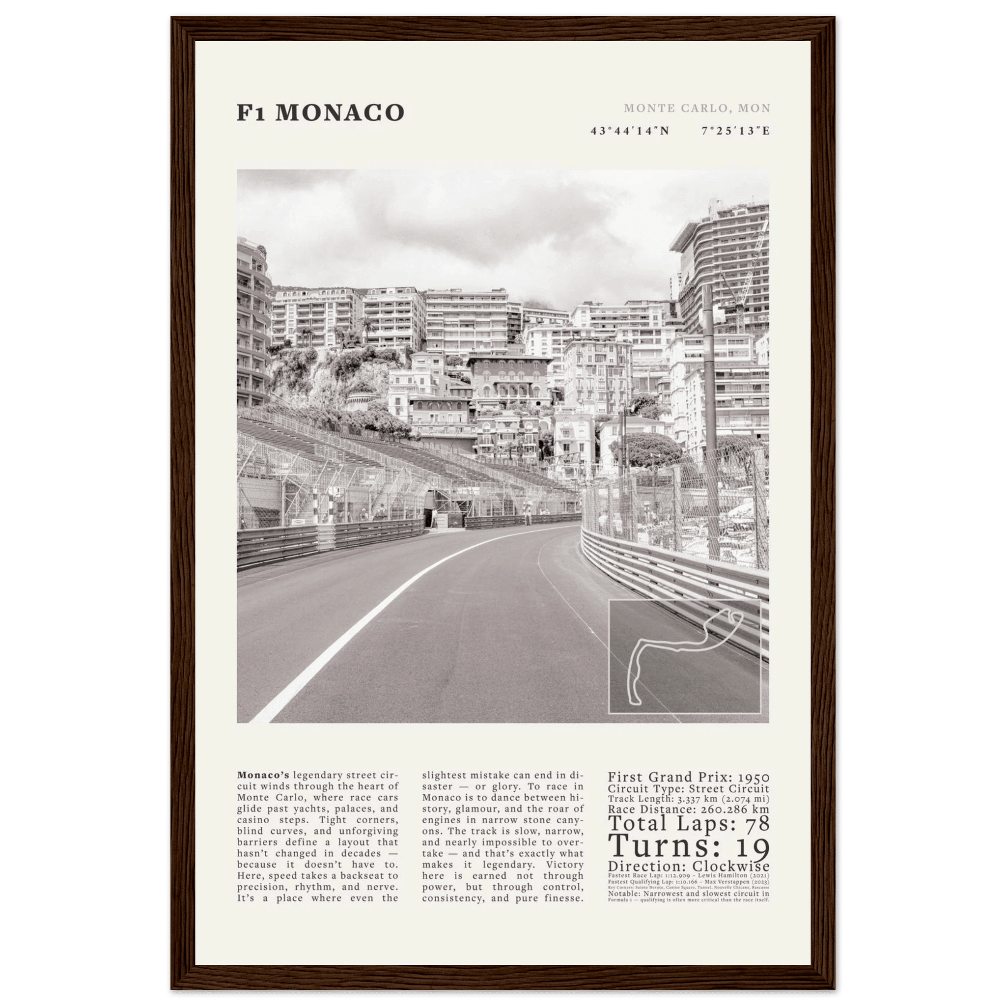 F1 Monaco Poster Black and White – Vintage Monte Carlo Street Circuit Print (Digital & Printed Options) - Evergreen Posters