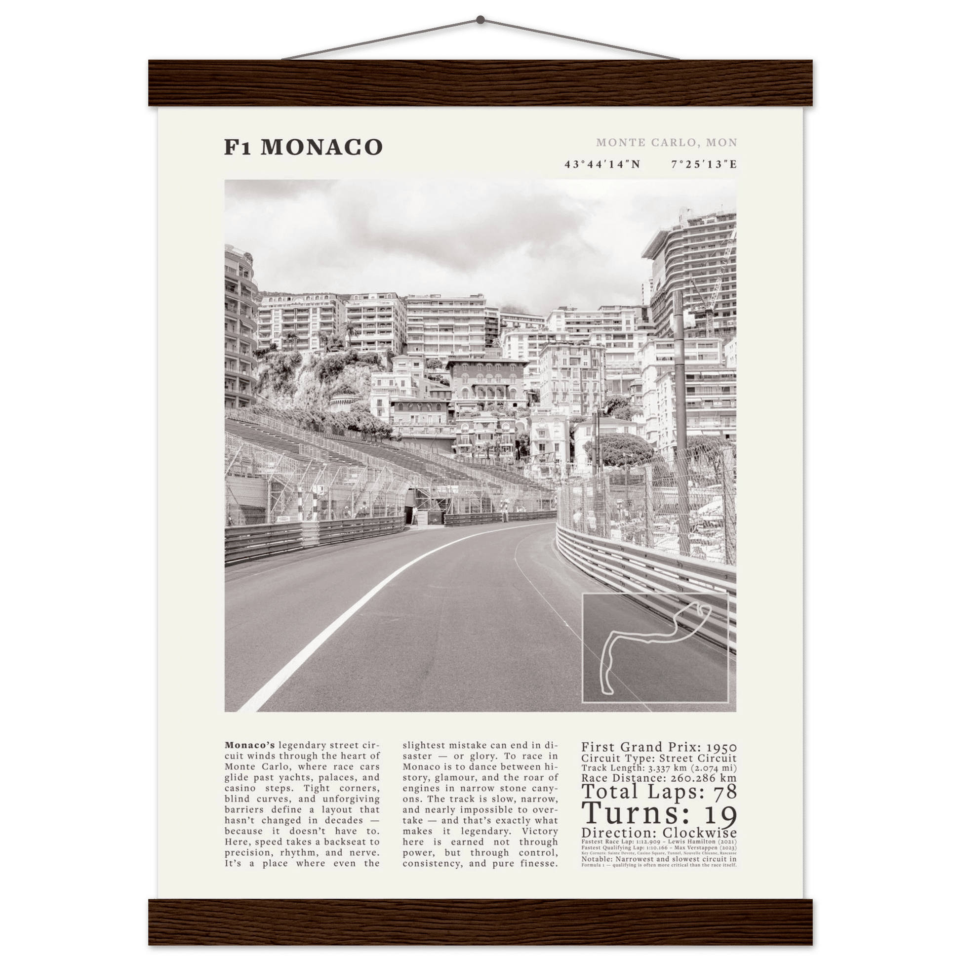 F1 Monaco Poster Black and White – Vintage Monte Carlo Street Circuit Print (Digital & Printed Options) - Evergreen Posters