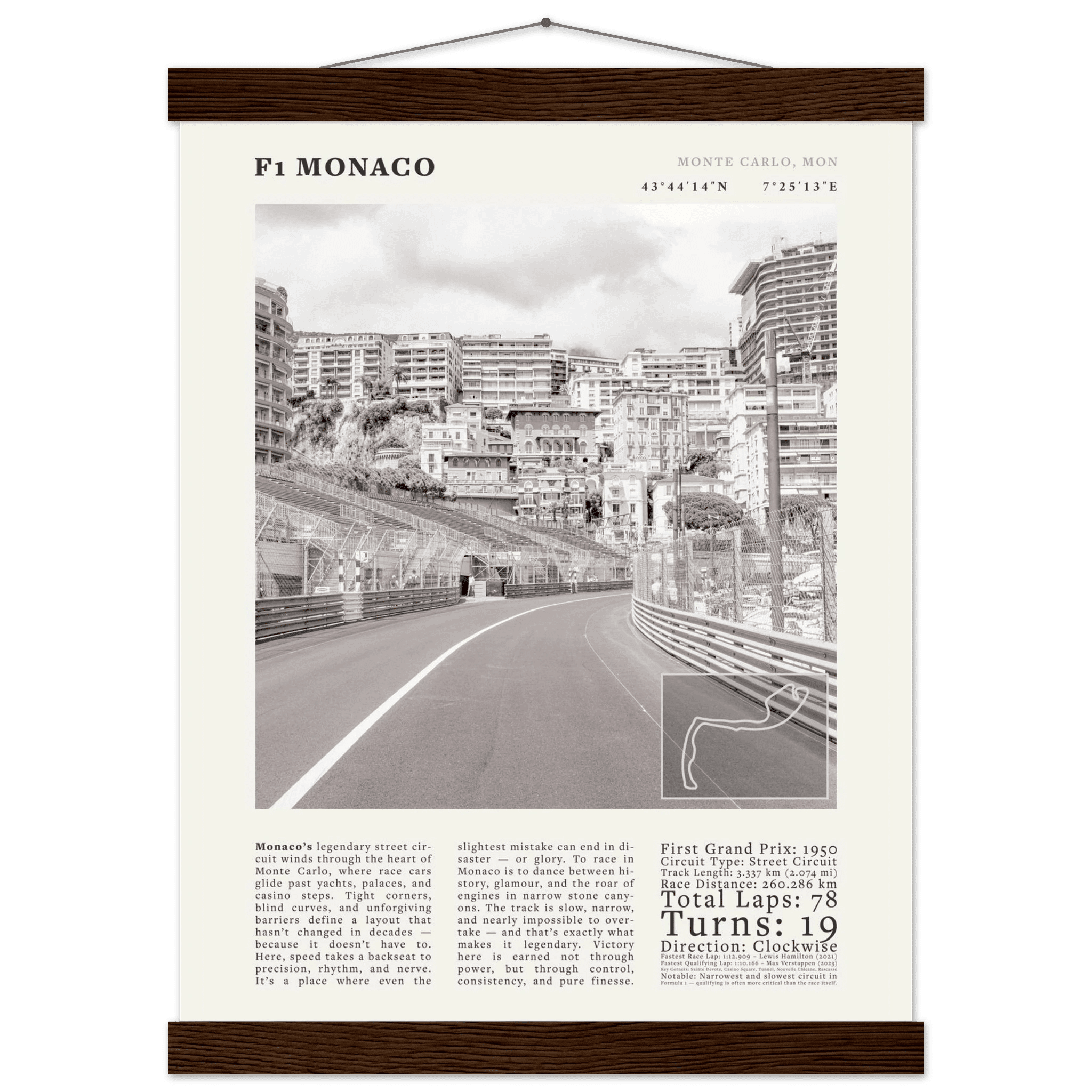 F1 Monaco Poster Black and White – Vintage Monte Carlo Street Circuit Print (Digital & Printed Options) - Evergreen Posters