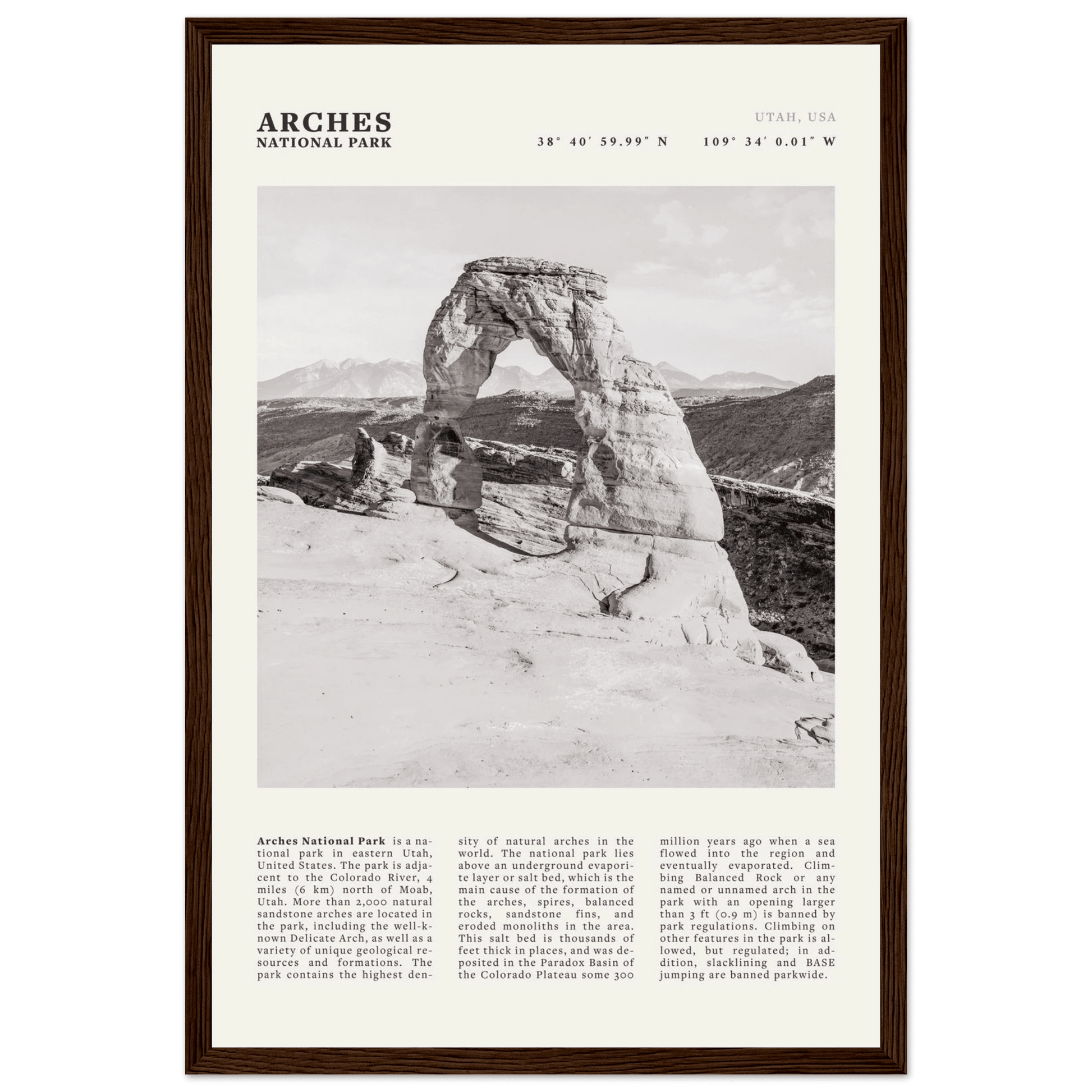 Arches National Park Poster | Black & White Utah Wall Art | Delicate Arch Print - Evergreen Posters