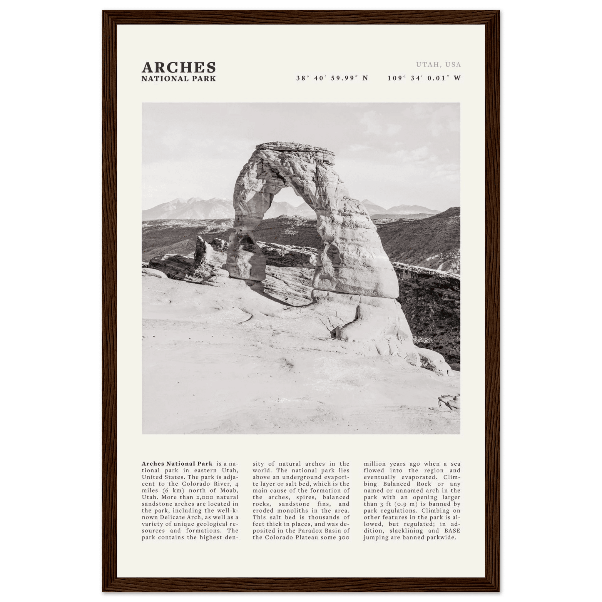 Arches National Park Poster | Black & White Utah Wall Art | Delicate Arch Print - Evergreen Posters