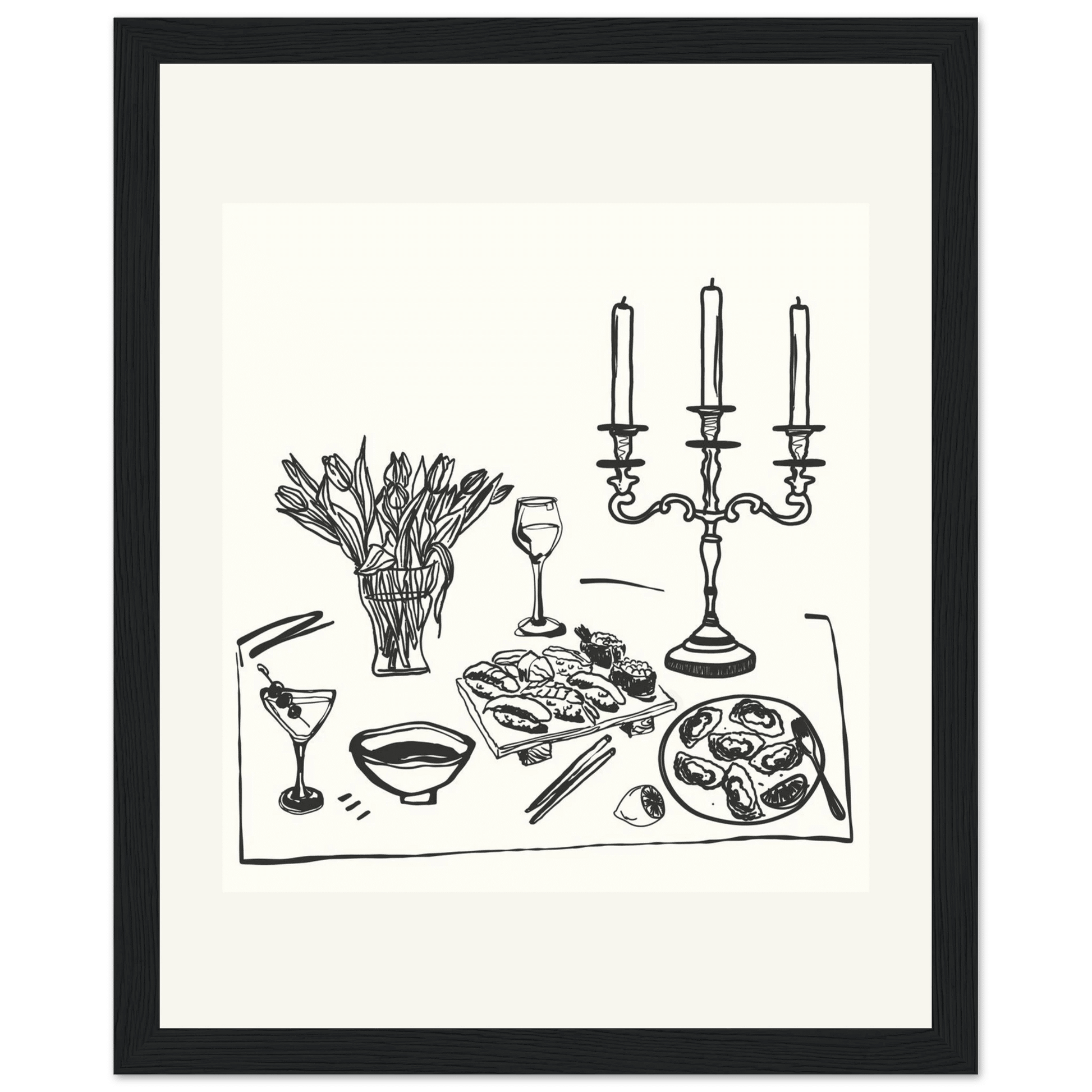 Fine Dining Table Print | Black Line Art Kitchen Wall Art | Elegant Dining Room Poster - Evergreen Posters
