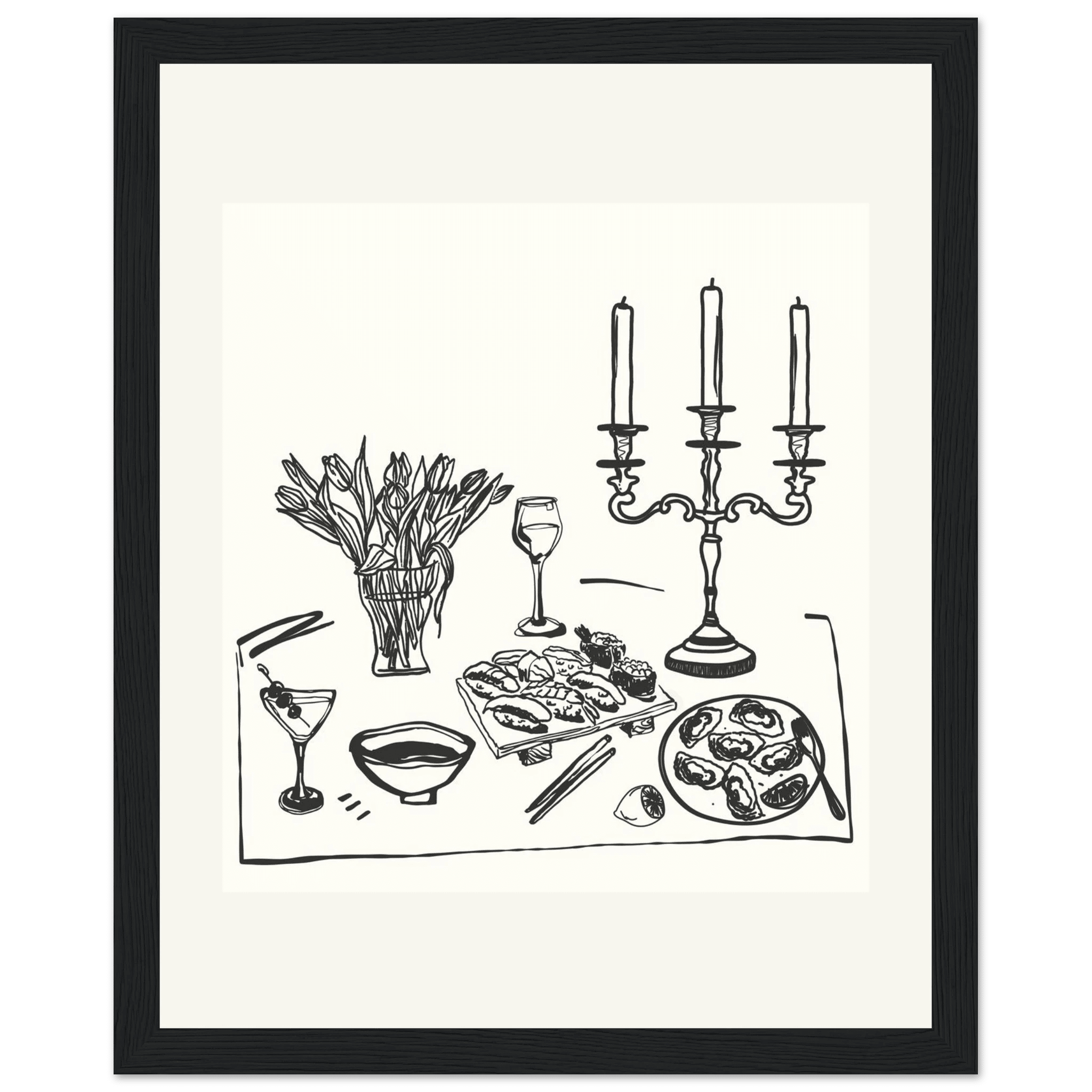 Fine Dining Table Print | Black Line Art Kitchen Wall Art | Elegant Dining Room Poster - Evergreen Posters