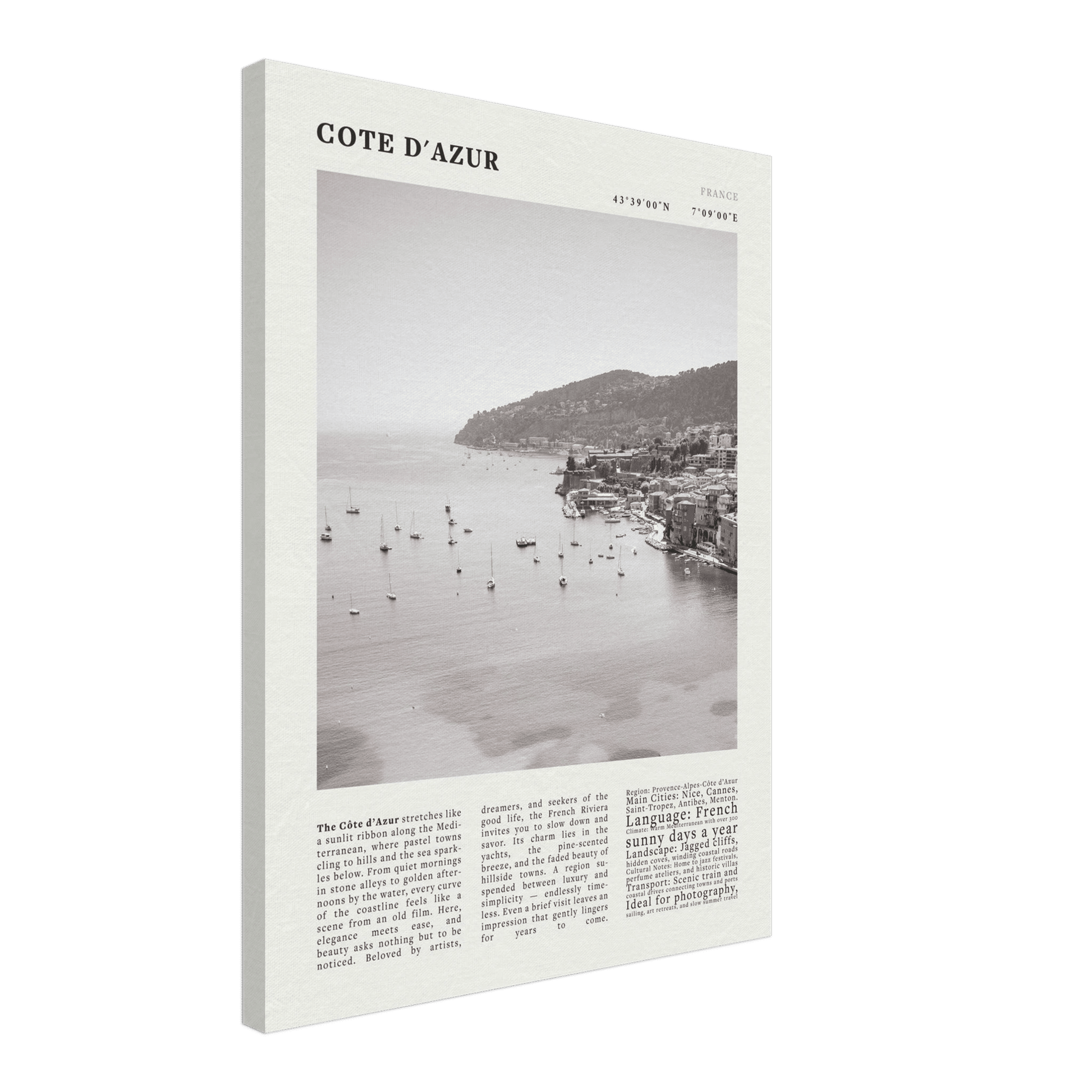 Côte d'Azur Poster Black and White – Vintage French Riviera Coast Print (Digital & Printed Options) - Evergreen Posters