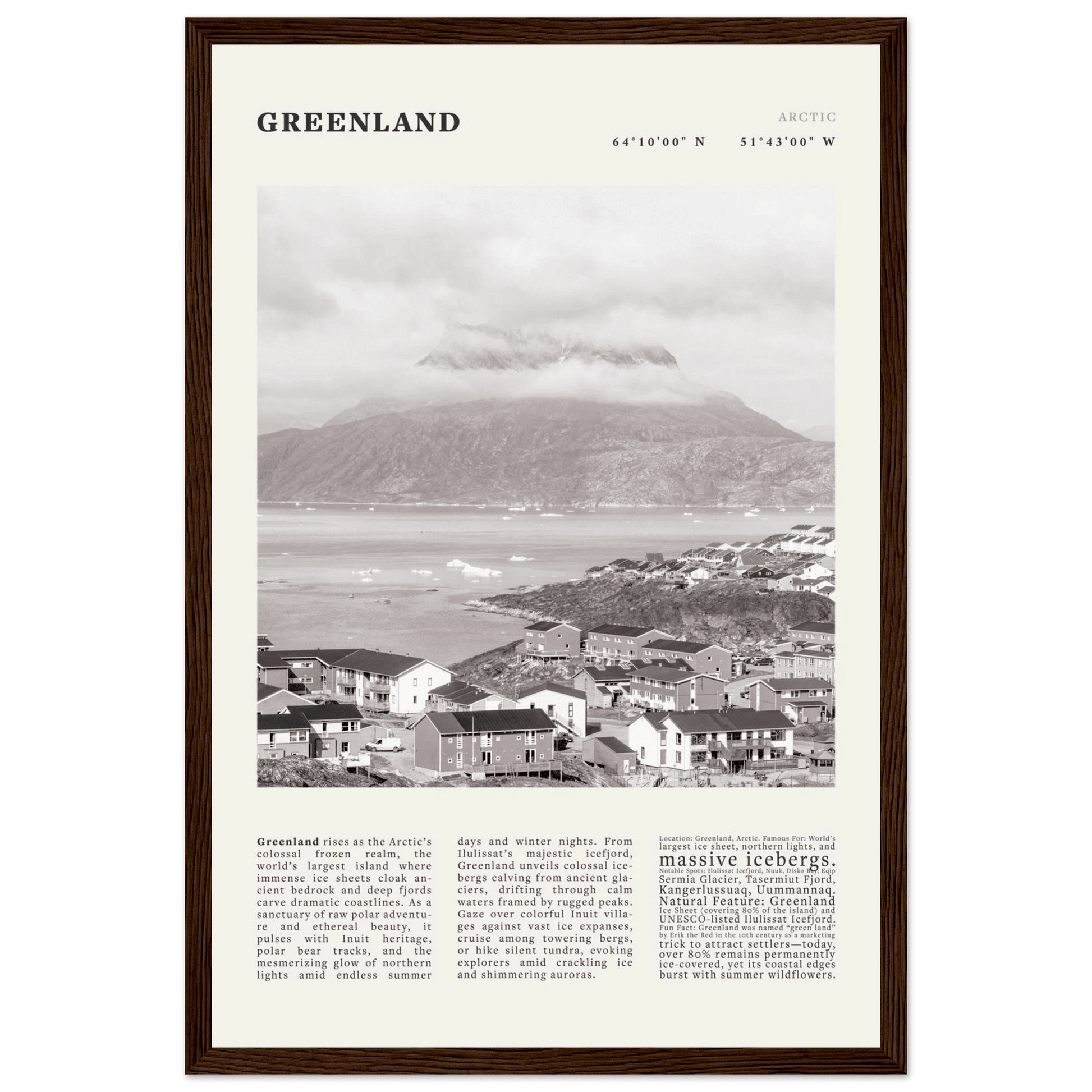 Greenland Poster Black and White – Vintage Arctic Fjord Landscape Print (Digital & Printed Options) - Evergreen Posters