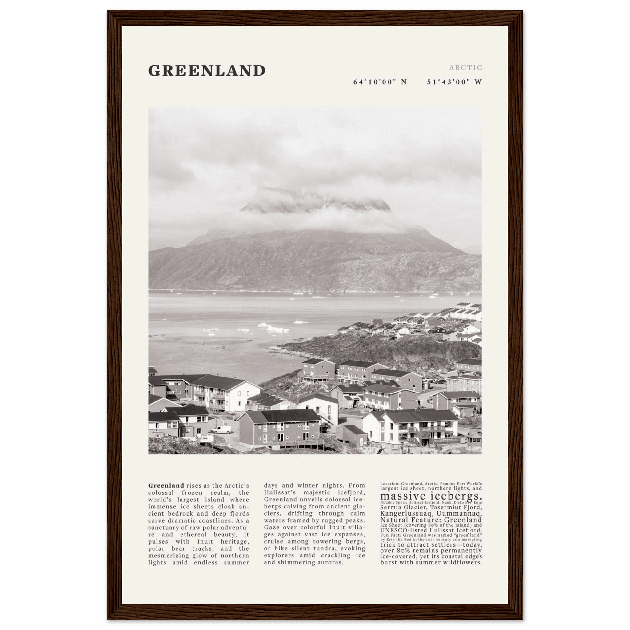 Greenland Poster Black and White – Vintage Arctic Fjord Landscape Print (Digital & Printed Options) - Evergreen Posters