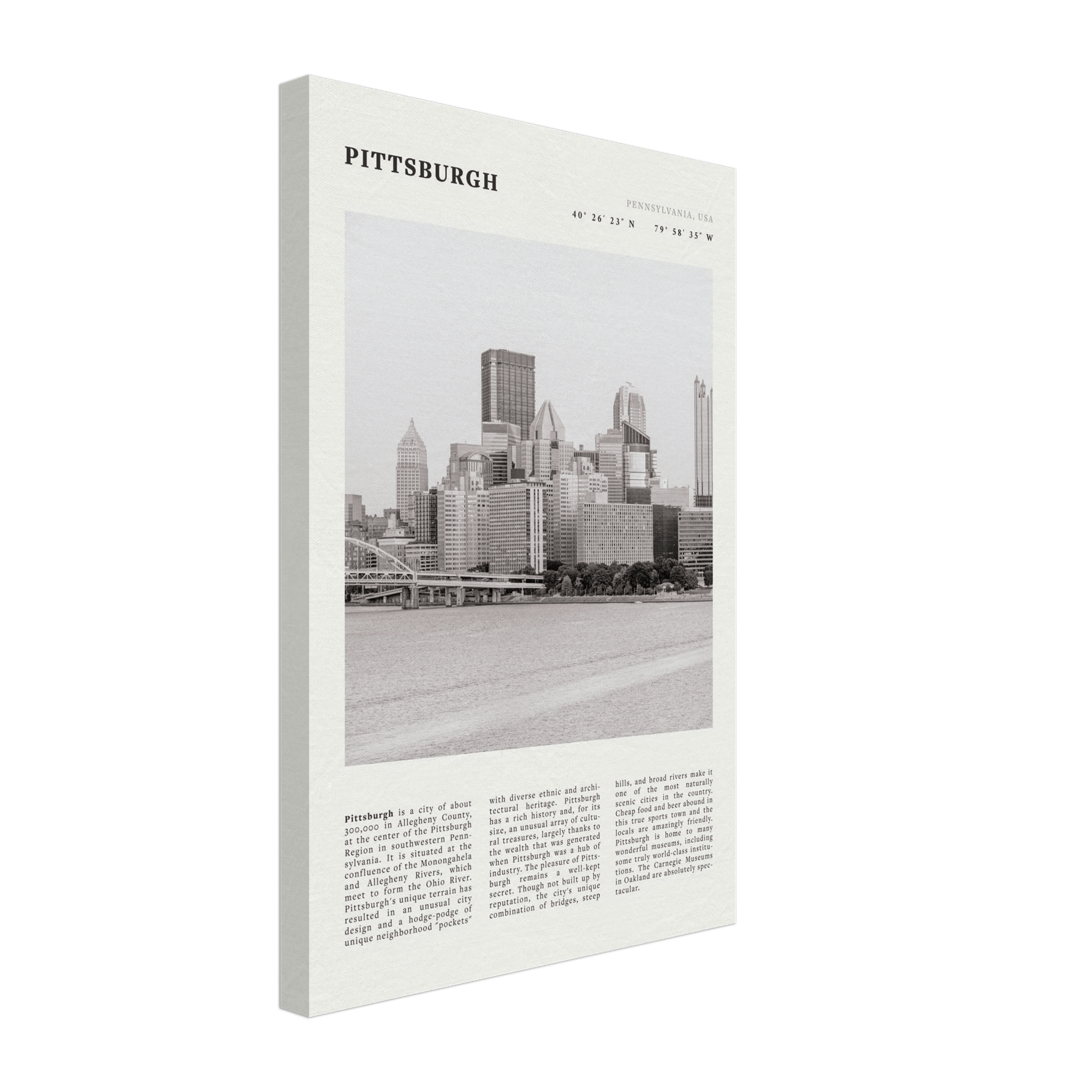 Pittsburgh Poster | Black & White Pennsylvania Skyline Wall Art | PA Travel Print - Evergreen Posters