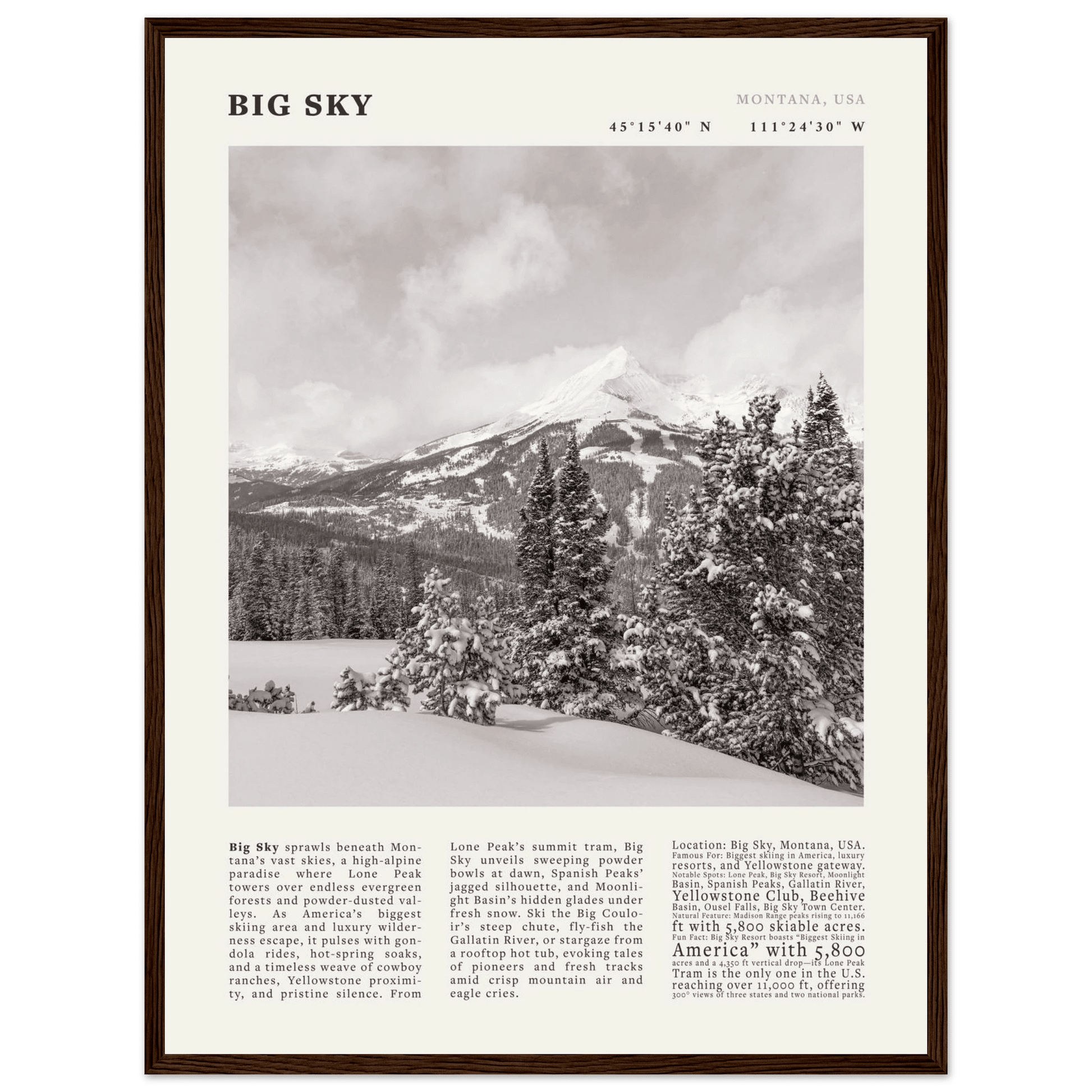 Big Sky Montana Poster Black and White – Vintage Lone Peak Ski Resort Print (Digital & Printed Options) - Evergreen Posters