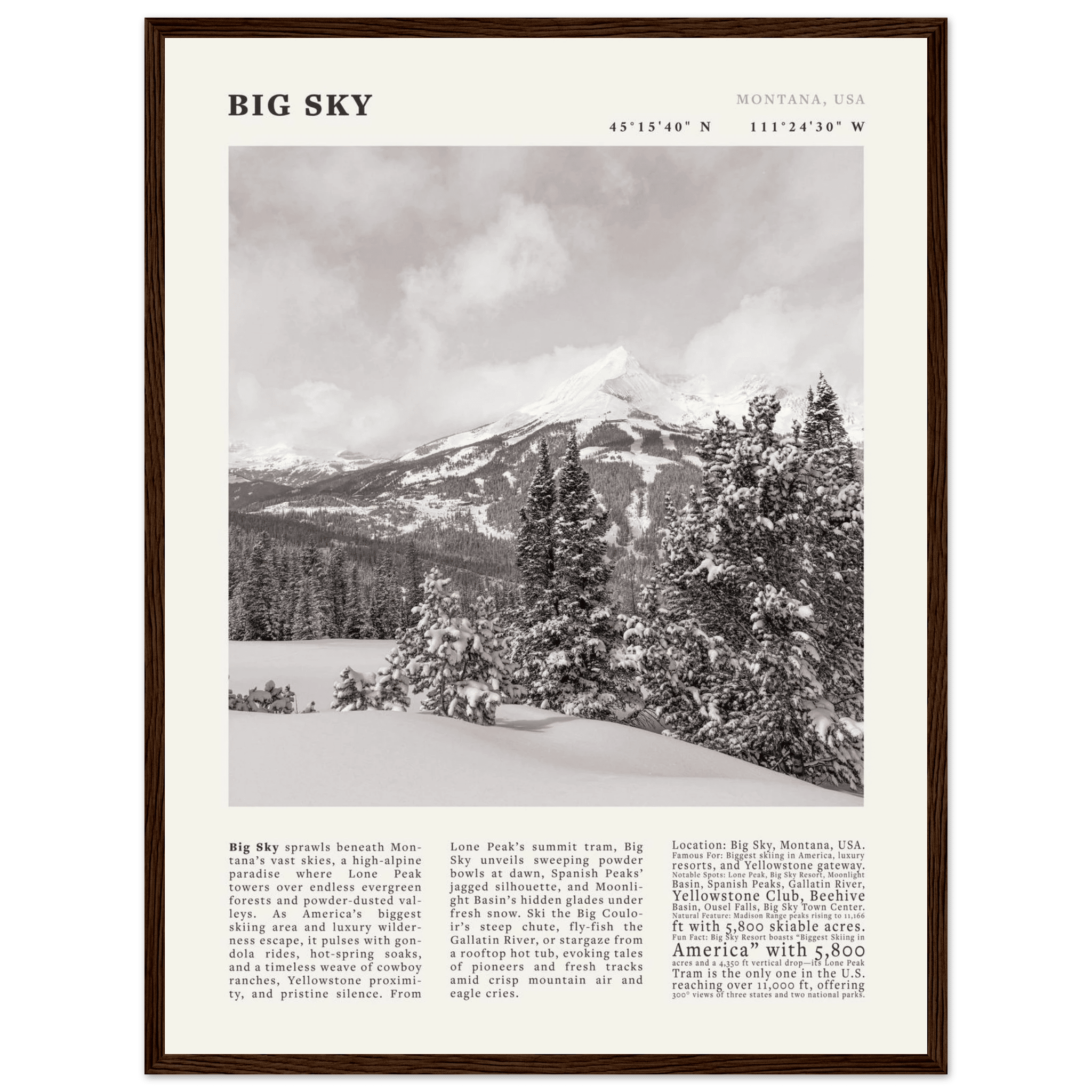 Big Sky Montana Poster Black and White – Vintage Lone Peak Ski Resort Print (Digital & Printed Options) - Evergreen Posters
