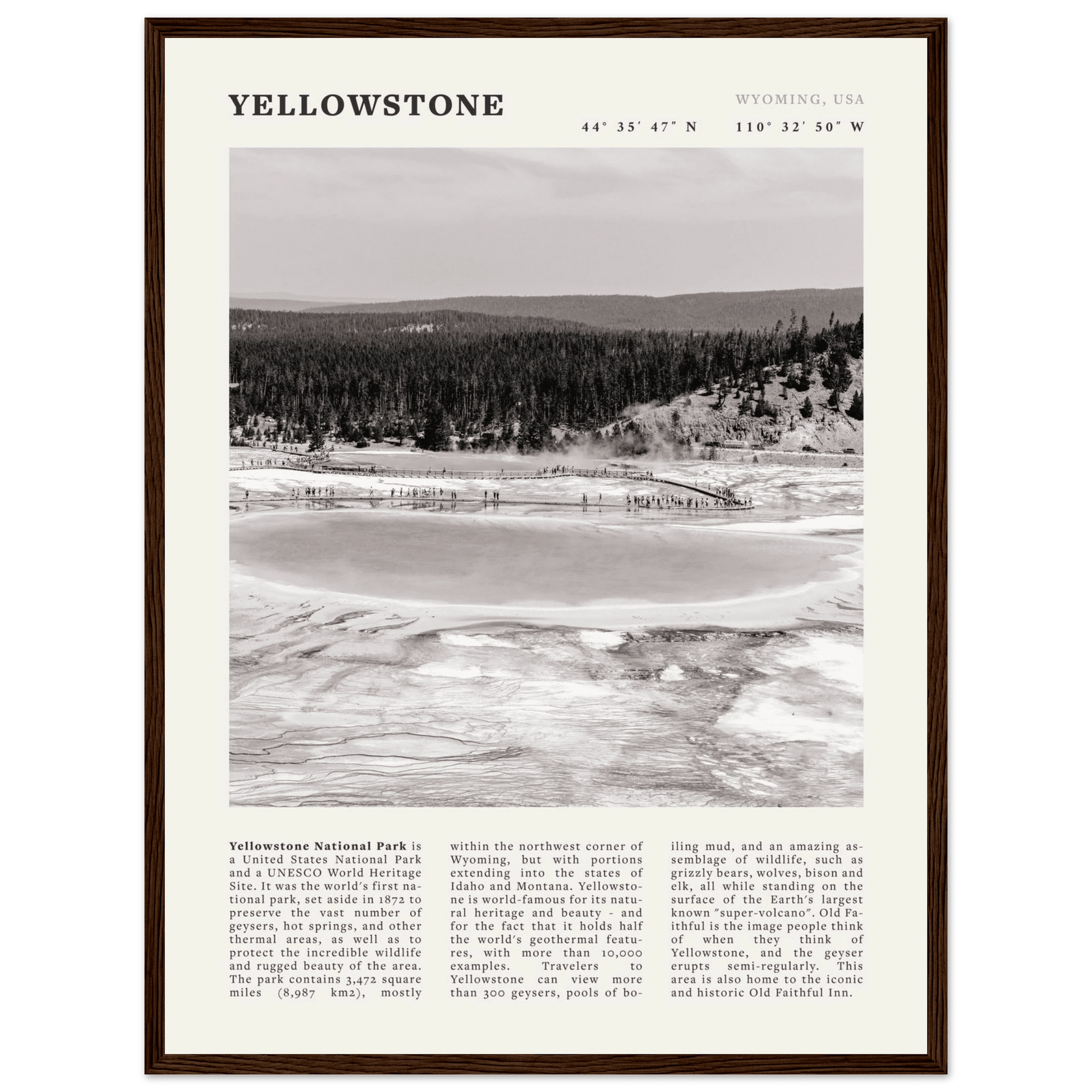 Yellowstone Poster | Black & White Grand Prismatic Spring Wall Art | WY Print - Evergreen Posters