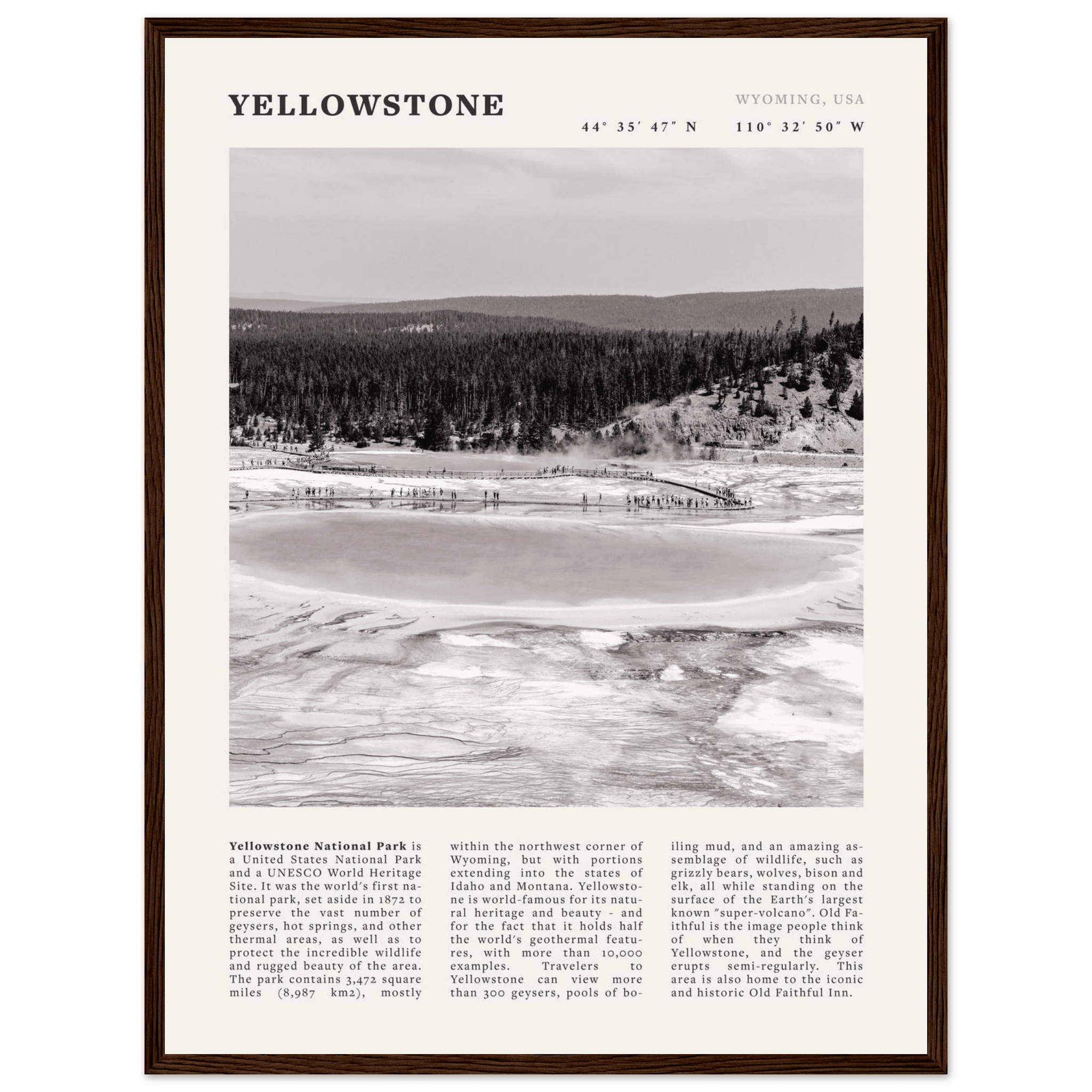 Yellowstone Poster | Black & White Grand Prismatic Spring Wall Art | WY Print - Evergreen Posters