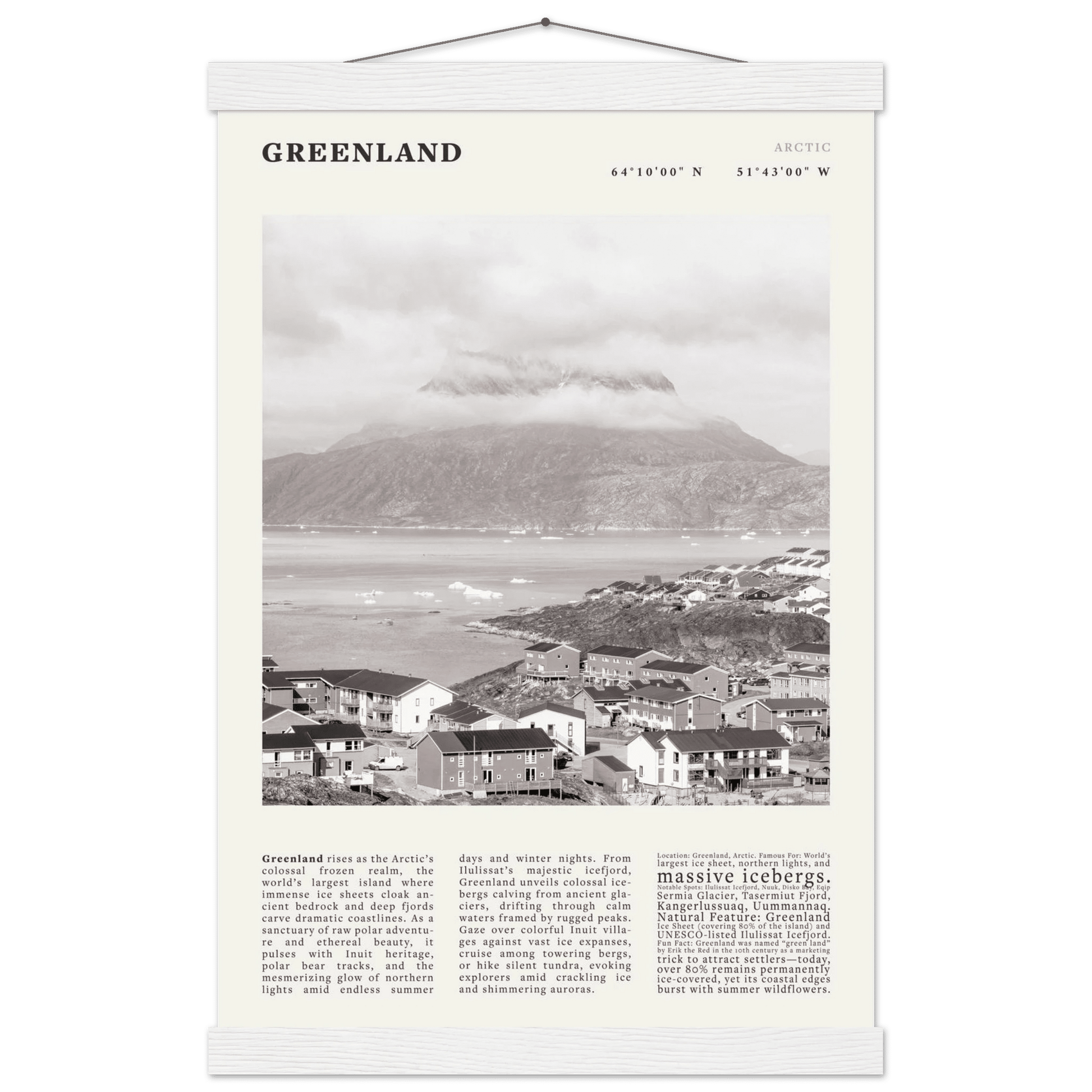 Greenland Poster Black and White – Vintage Arctic Fjord Landscape Print (Digital & Printed Options) - Evergreen Posters