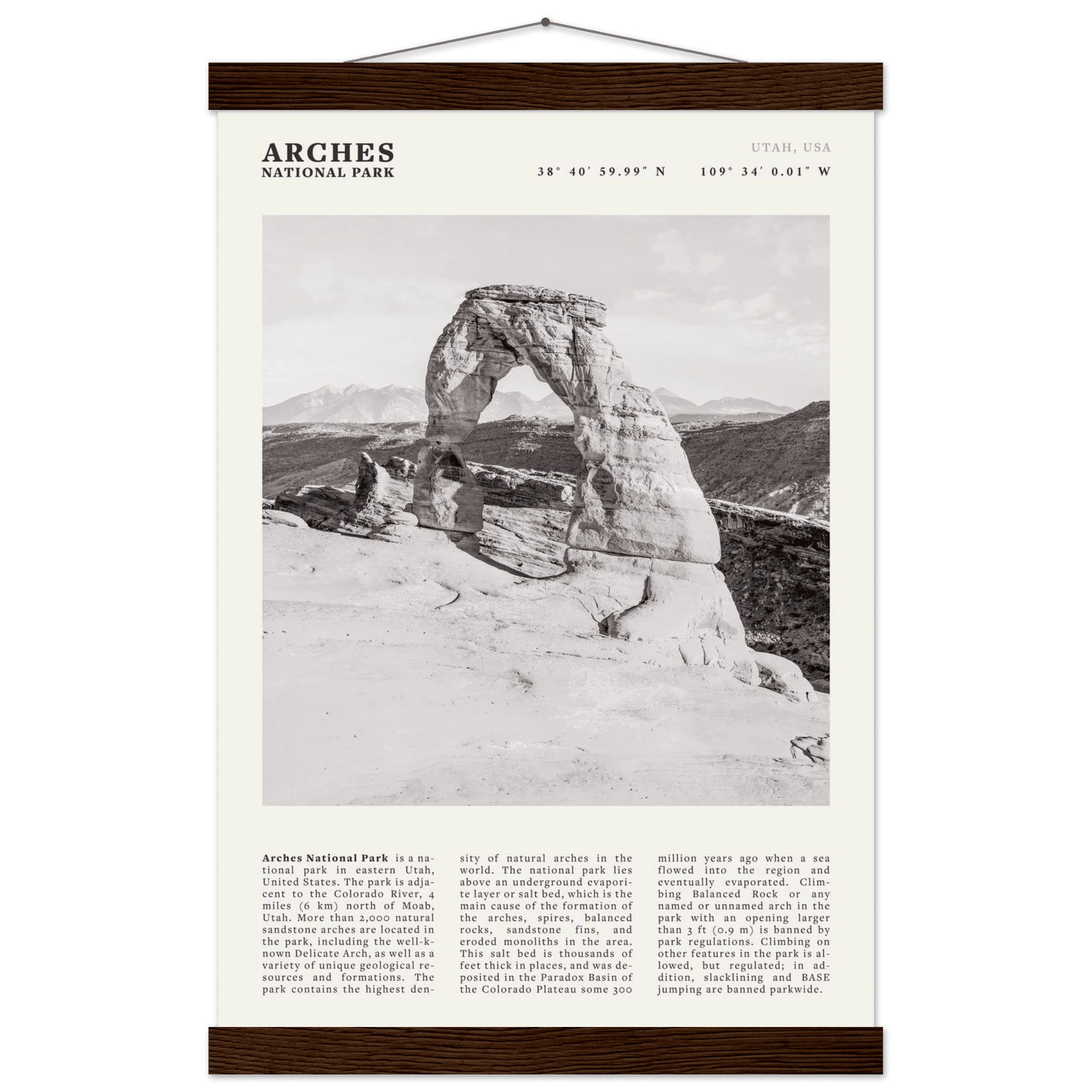 Arches National Park Poster | Black & White Utah Wall Art | Delicate Arch Print - Evergreen Posters