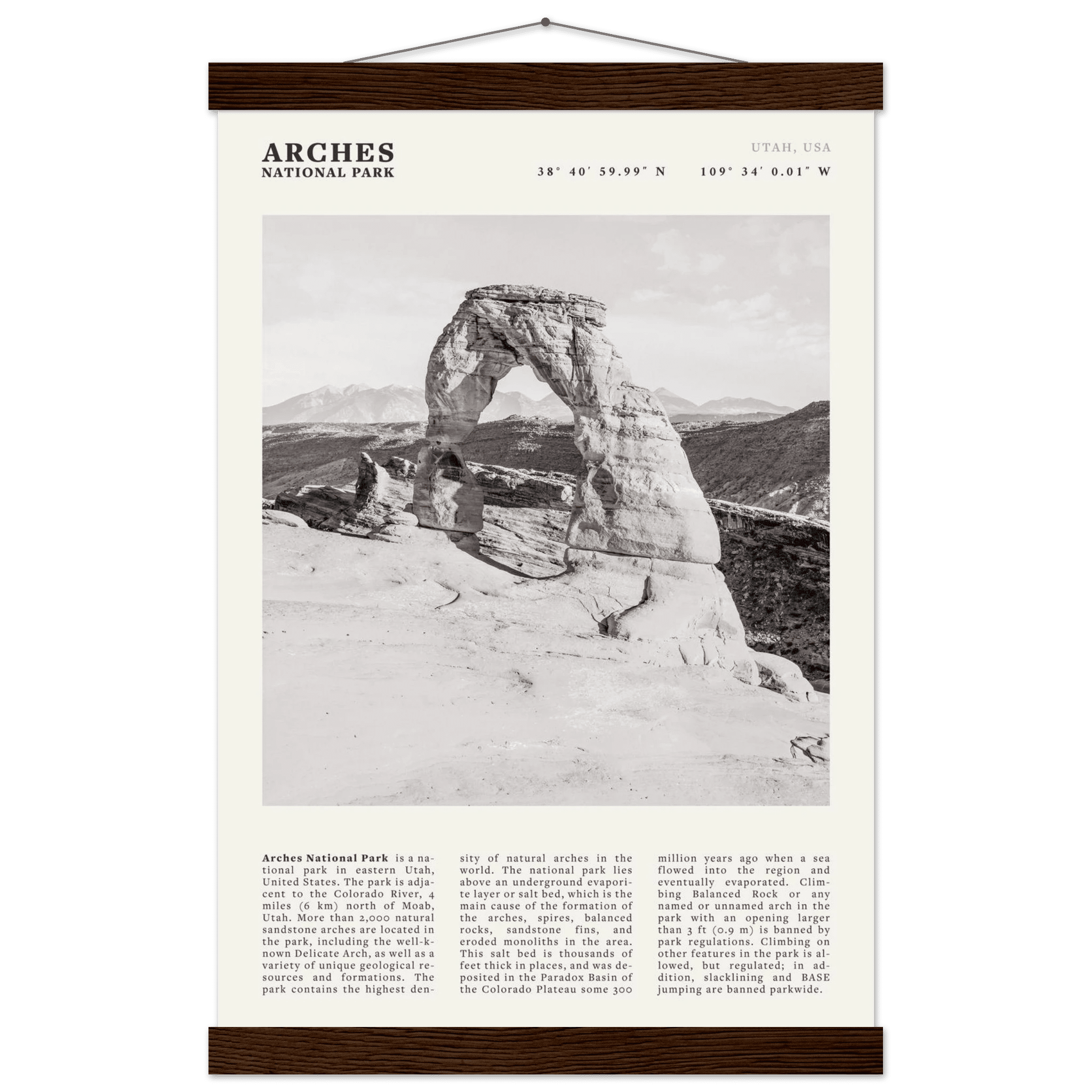 Arches National Park Poster | Black & White Utah Wall Art | Delicate Arch Print - Evergreen Posters