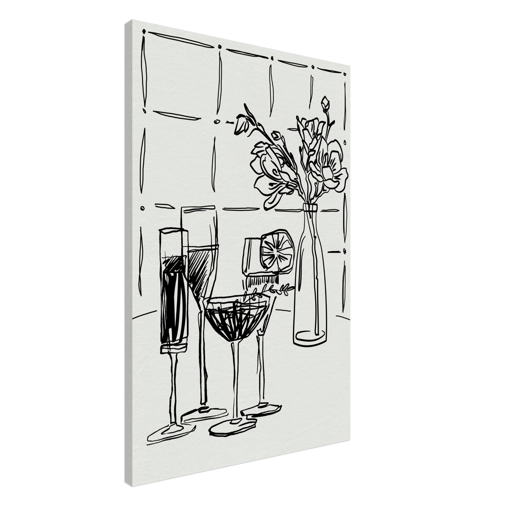 Cocktails & Flowers Print | Black Line Art Drinks Wall Art | Kitchen Bar Poster - Evergreen Posters