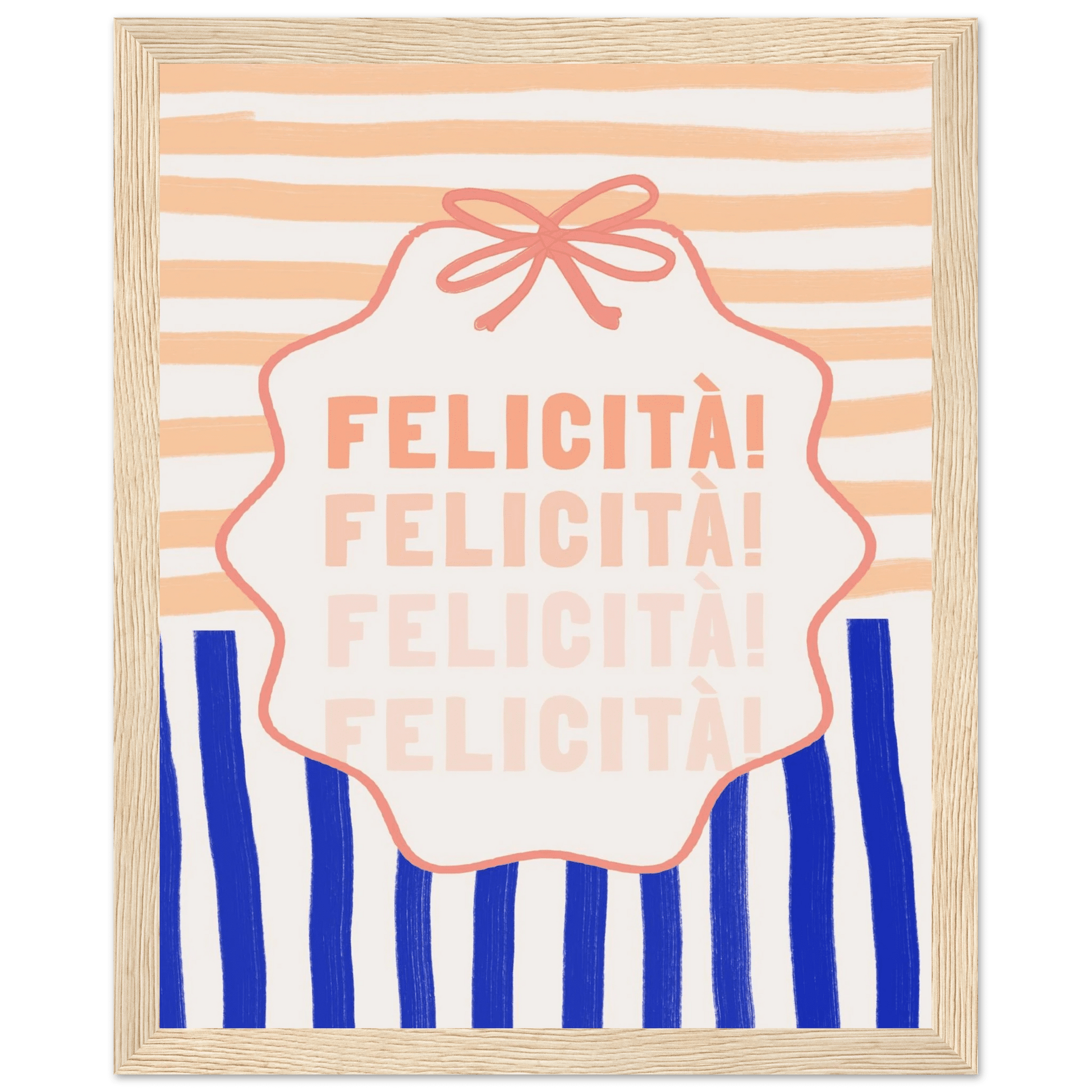 Felicità Italian Happiness Quote Print | Coquette Stripe Wall Art - Evergreen Posters