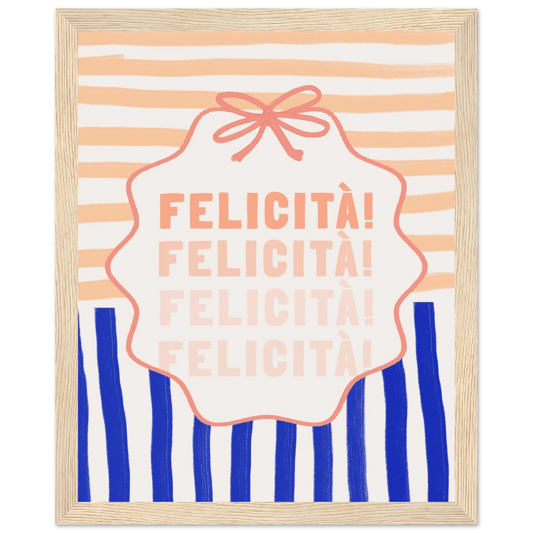 Felicità Italian Happiness Quote Print | Coquette Stripe Wall Art - Evergreen Posters