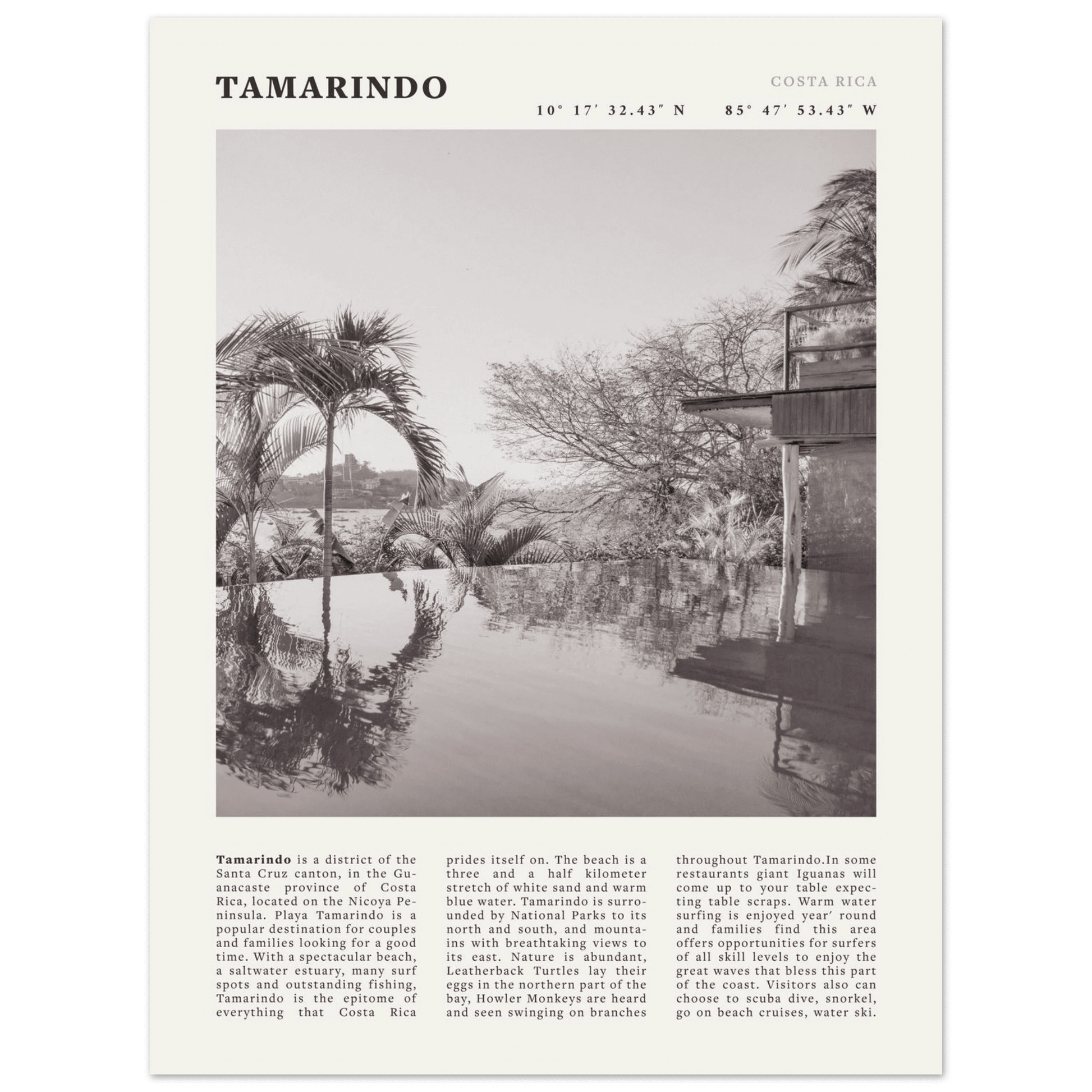 Tamarindo Poster | Black & White Costa Rica Beach Wall Art | Surf Travel Print - Evergreen Posters
