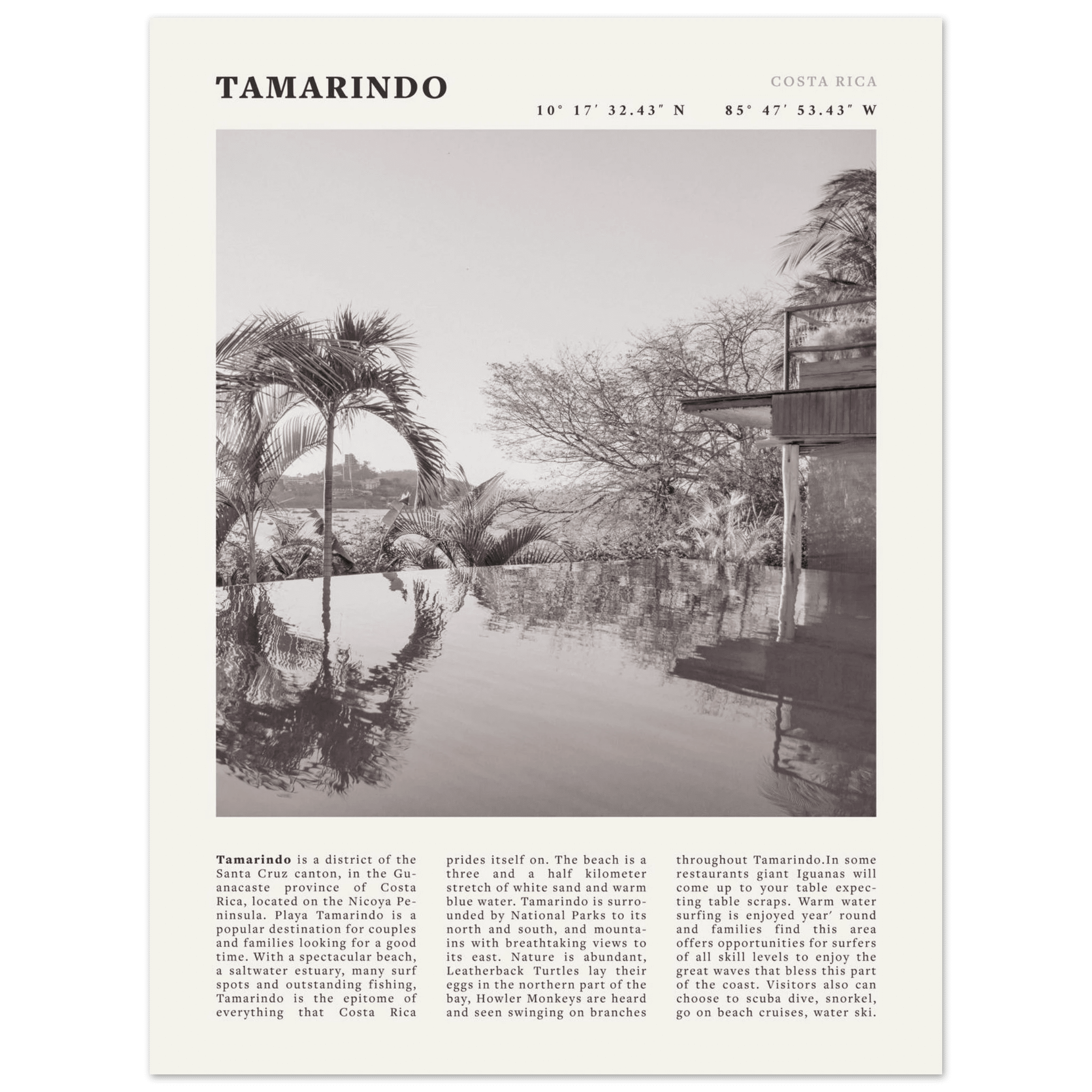 Tamarindo Poster | Black & White Costa Rica Beach Wall Art | Surf Travel Print - Evergreen Posters