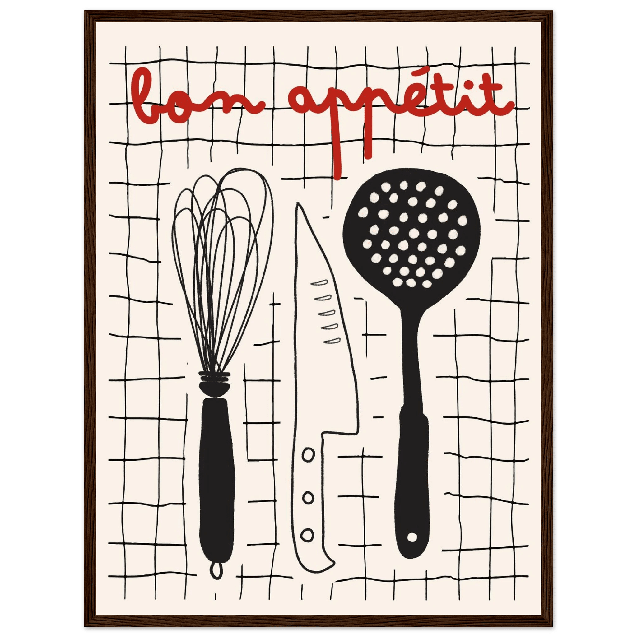 Bon Appétit French Kitchen Print | Bold Black Red Wall Art Poster - Evergreen Posters