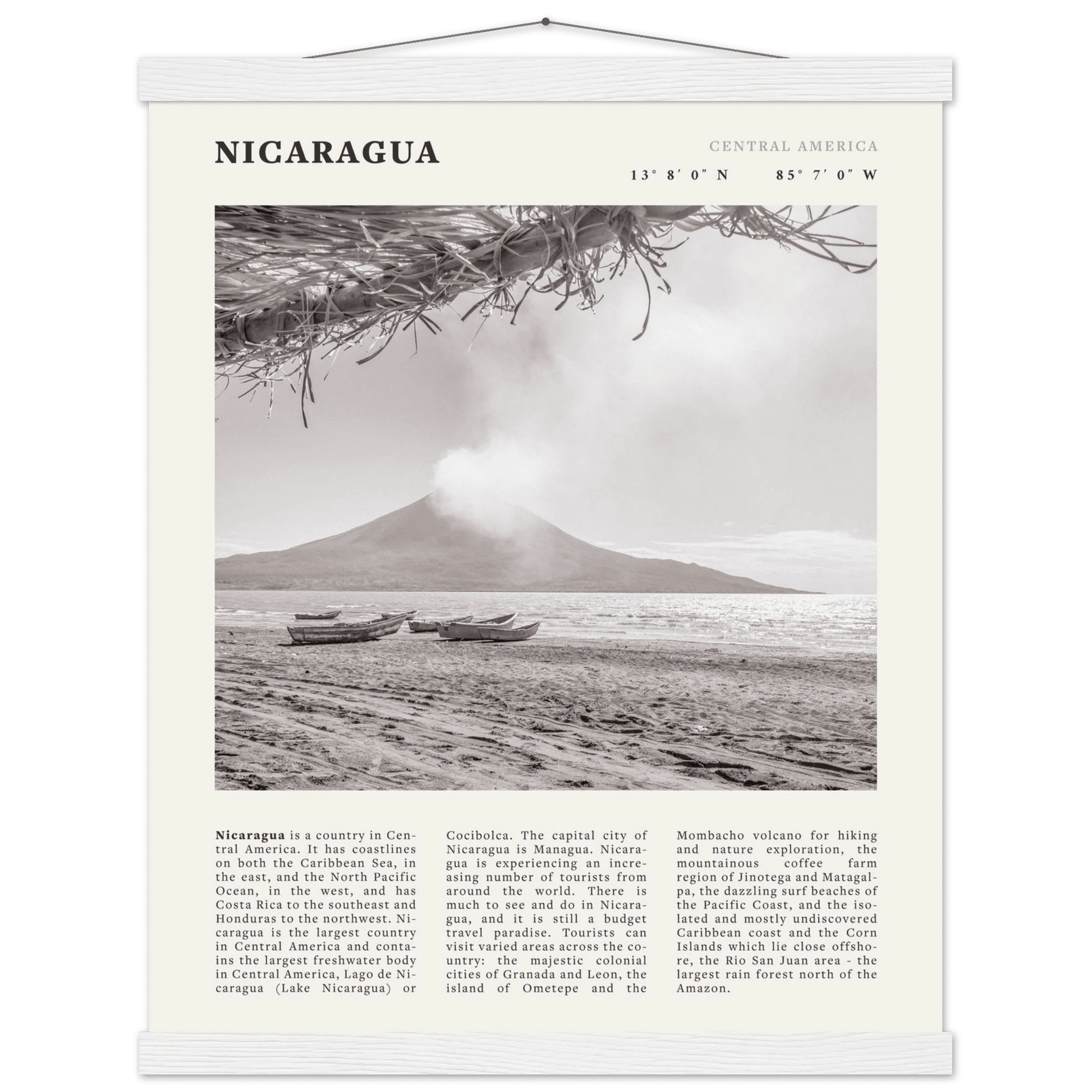 Nicaragua Poster | Black & White Volcano Wall Art | Central America Travel Print - Evergreen Posters