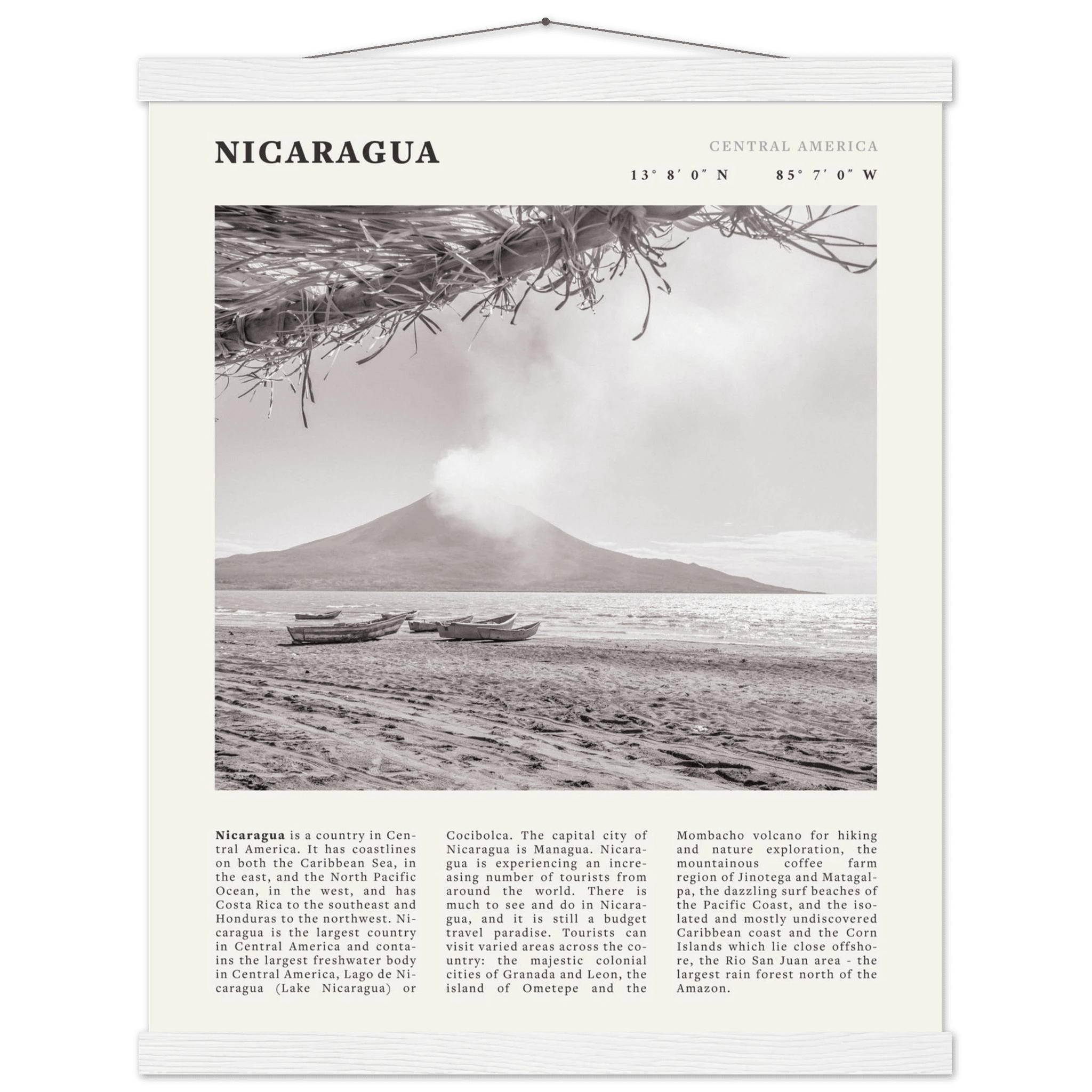 Nicaragua Poster | Black & White Volcano Wall Art | Central America Travel Print - Evergreen Posters