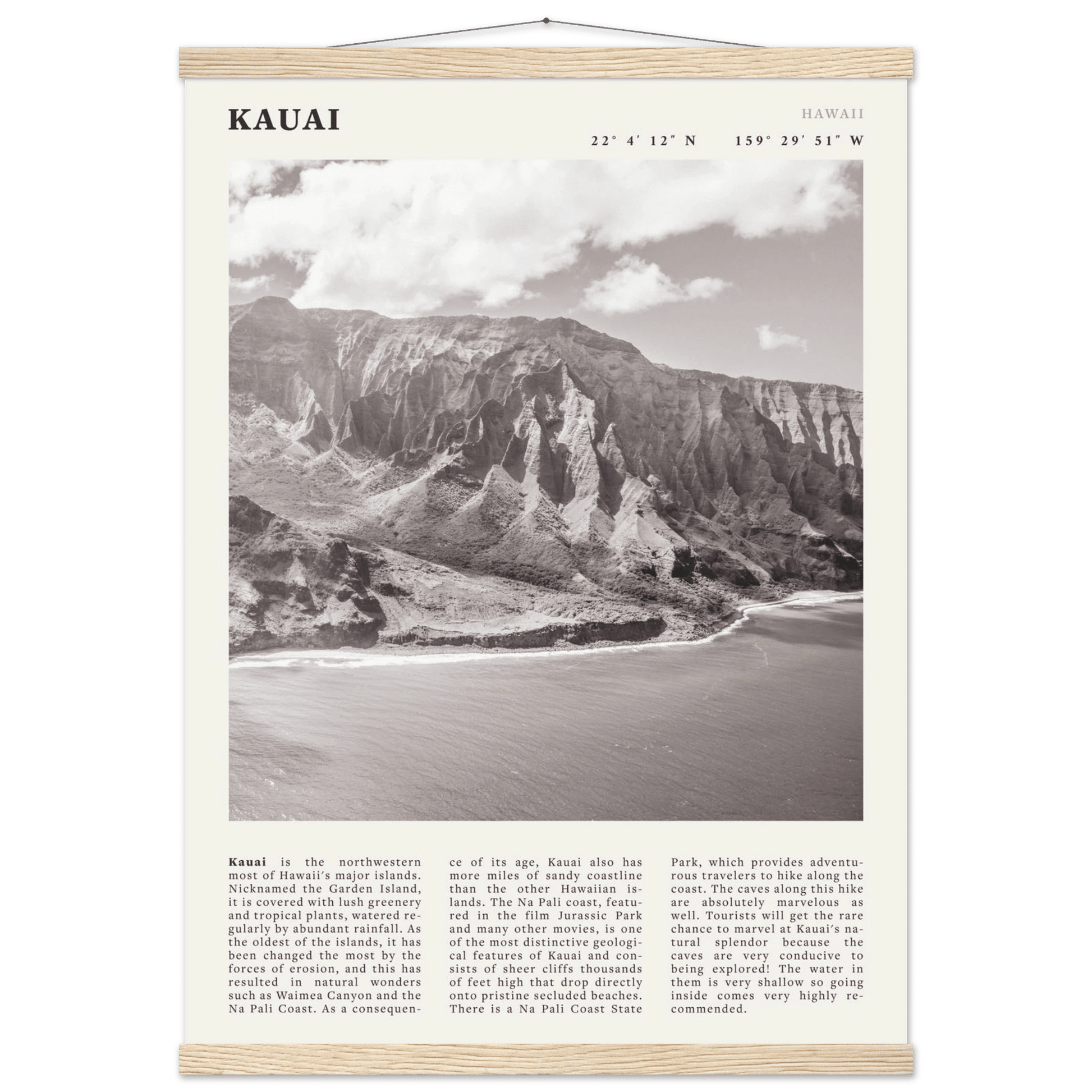 Kauai Poster | Black & White Na Pali Coast Wall Art | Hawaii Travel Print Decor - Evergreen Posters