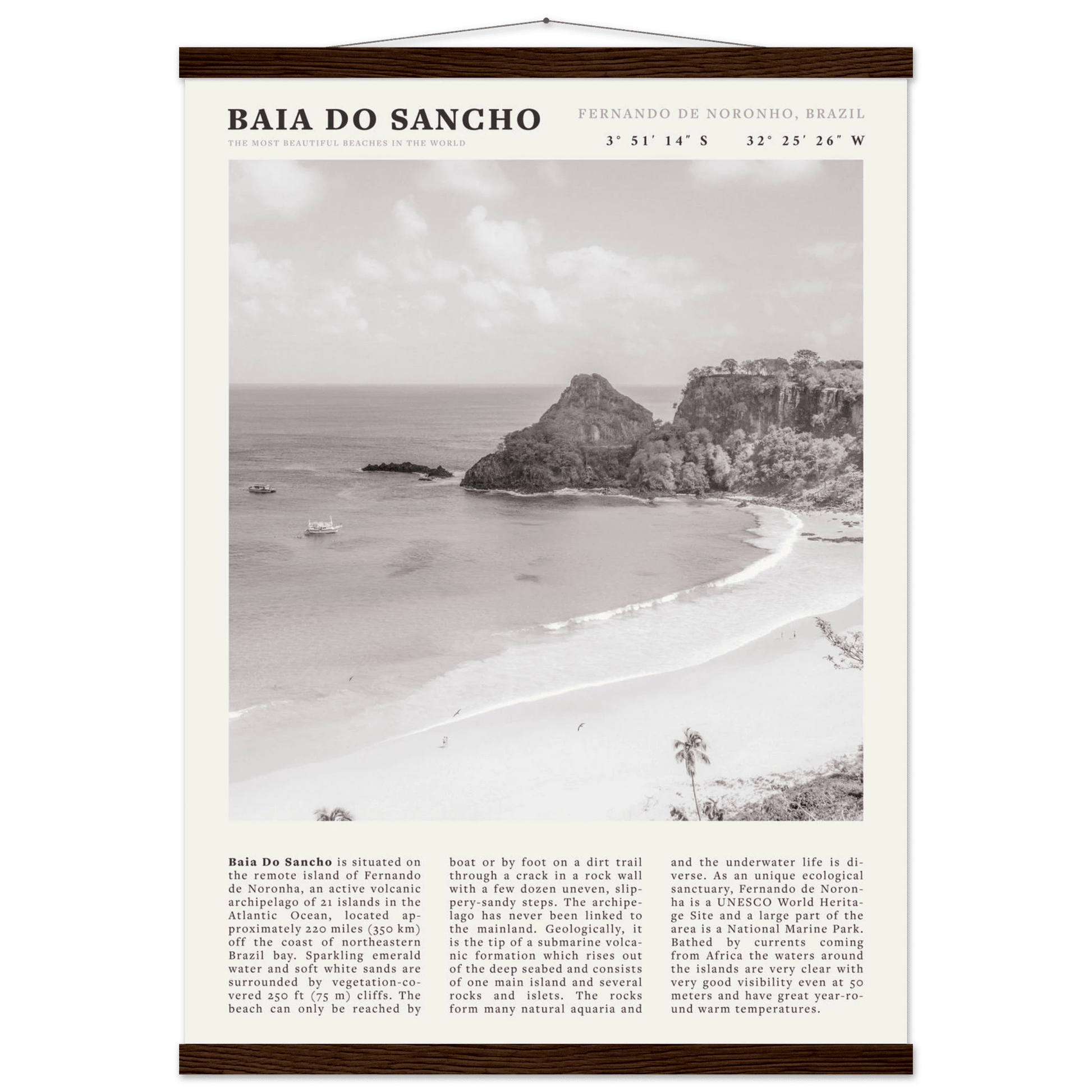 Baia Do Sancho Poster | Black & White Brazil Beach Wall Art | Fernando de Noronha - Evergreen Posters