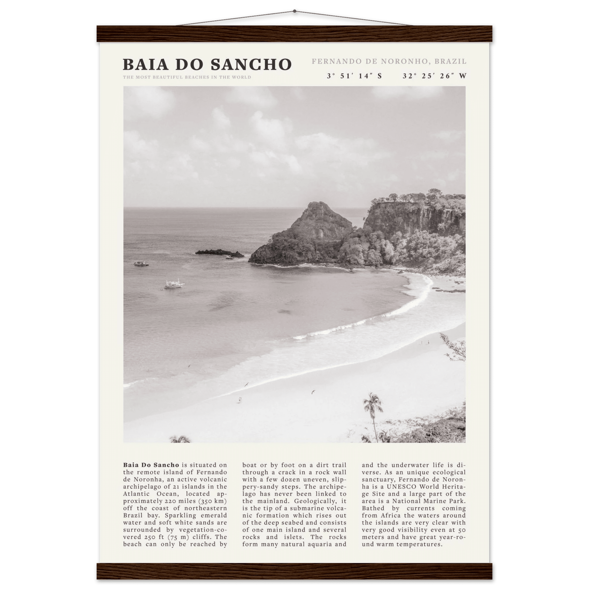 Baia Do Sancho Poster | Black & White Brazil Beach Wall Art | Fernando de Noronha - Evergreen Posters