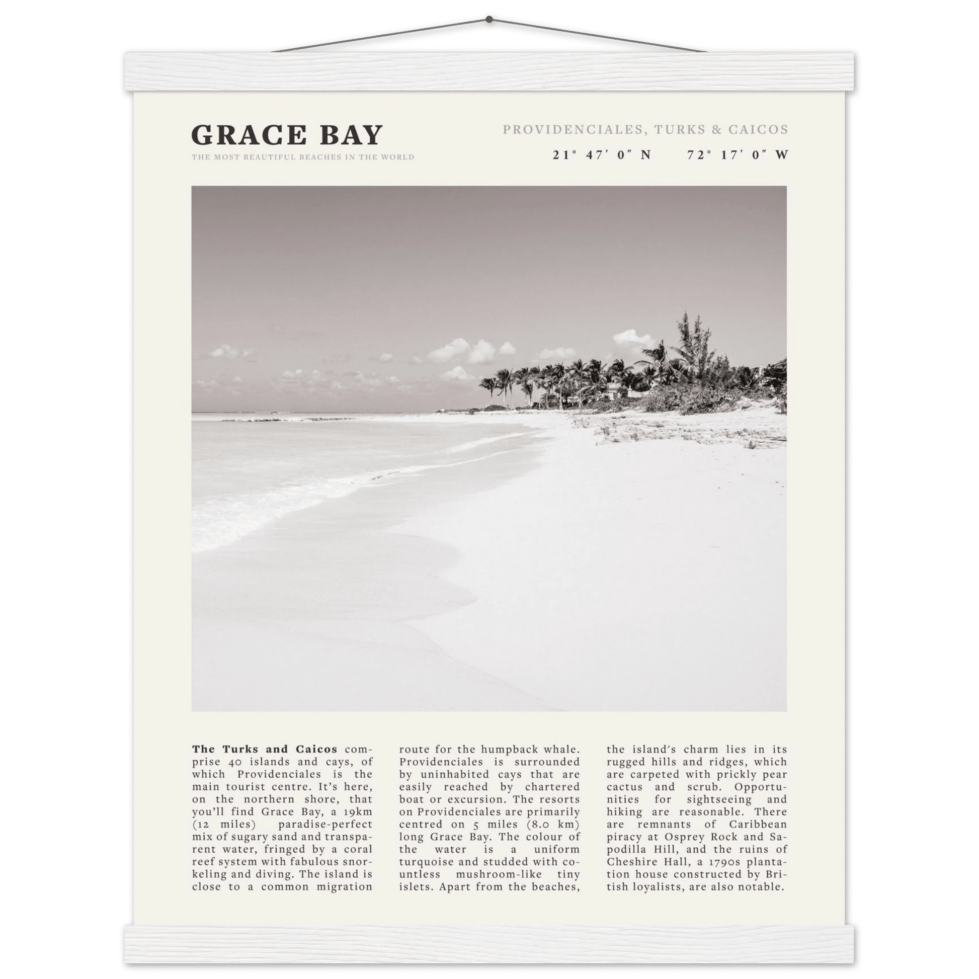 Grace Bay Poster | Black & White Turks & Caicos Wall Art | Caribbean Beach Print - Evergreen Posters
