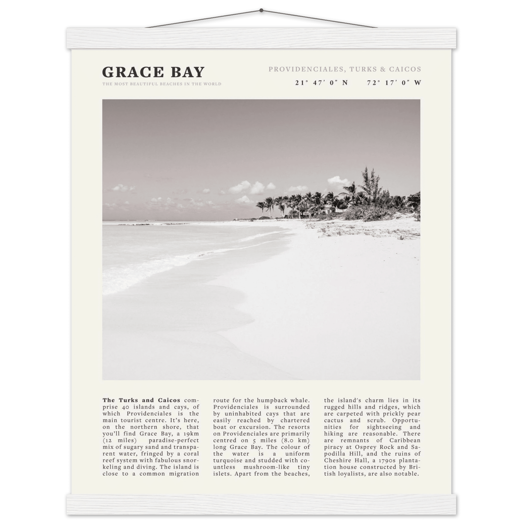 Grace Bay Poster | Black & White Turks & Caicos Wall Art | Caribbean Beach Print - Evergreen Posters